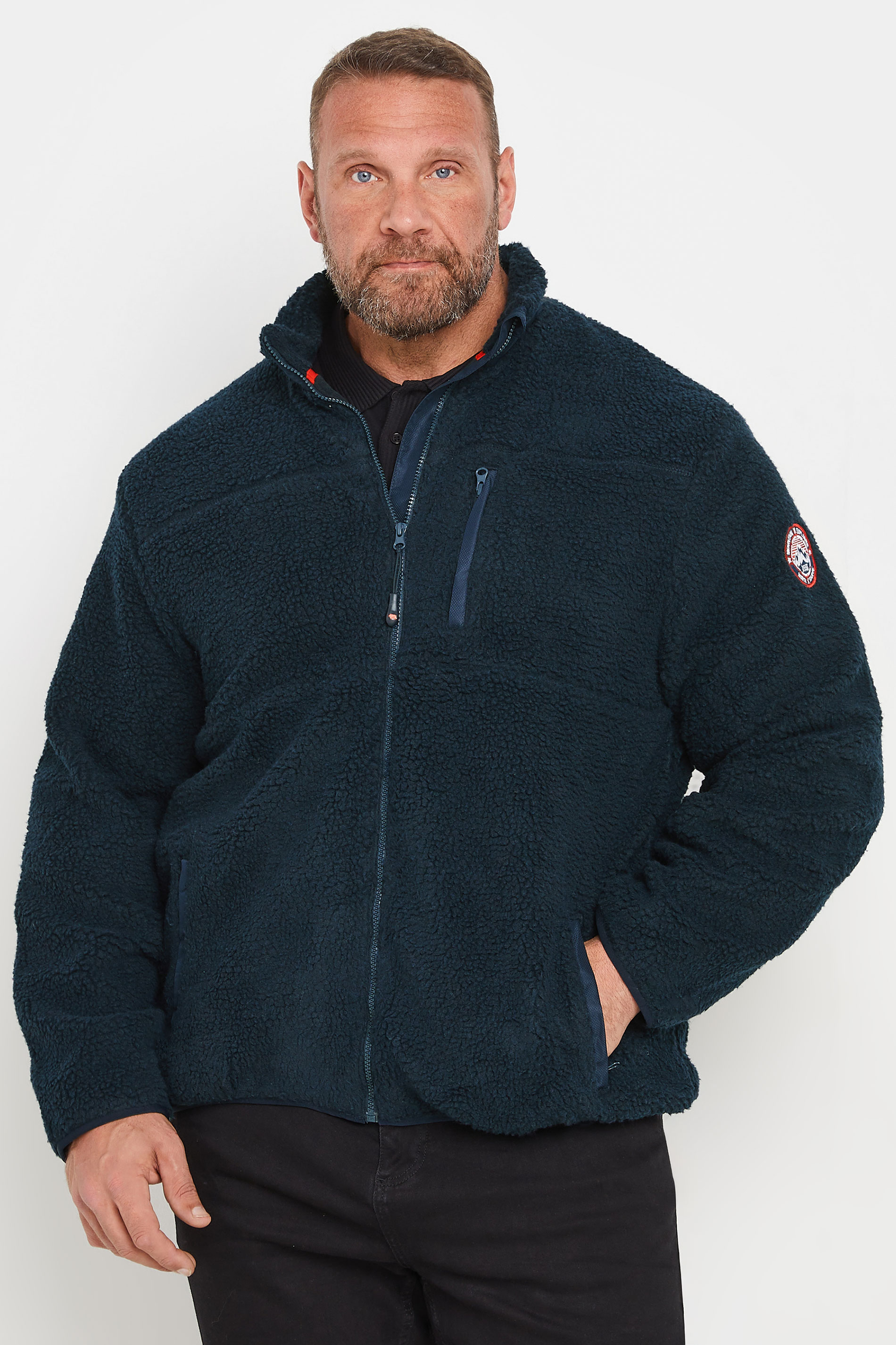 D555 Big & Tall Navy Zip Through Sherpa Fleece Jacket | BadRhino 1