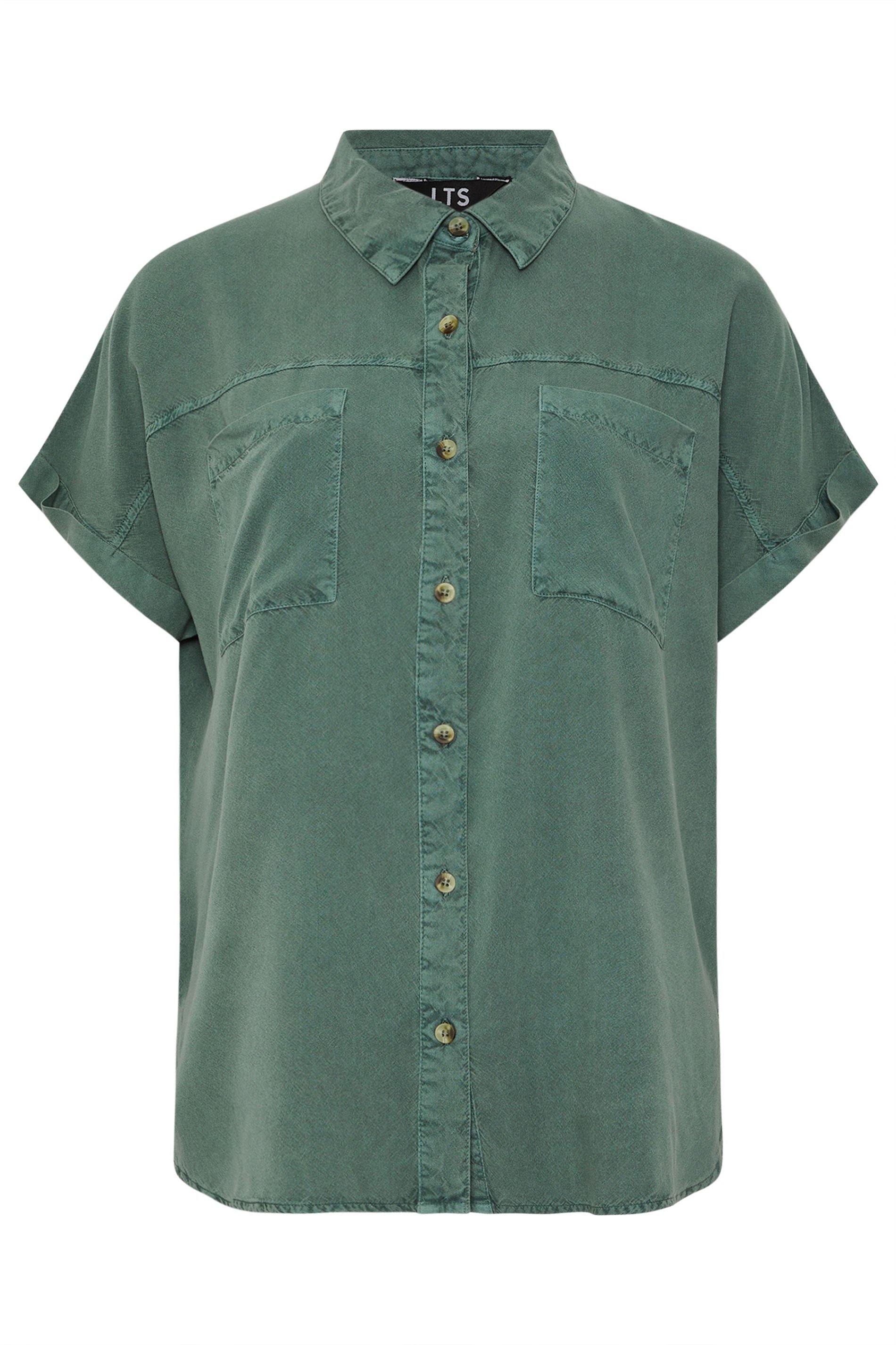 LTS Tall Khaki Green Acid Wash Pocket Shirt | Long Tall Sally 5