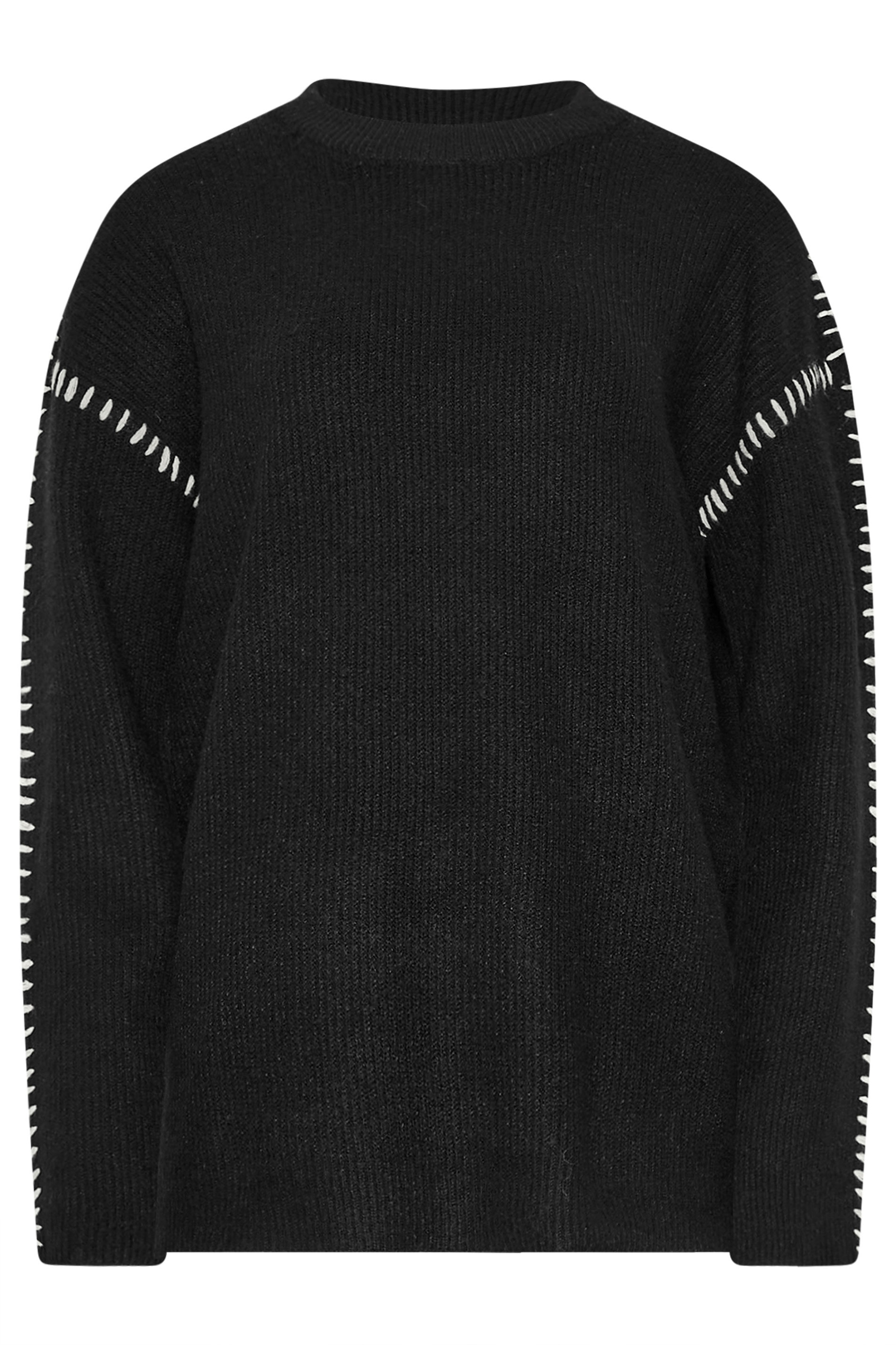 LTS Tall Black Knitted Contrast Stitch Jumper | Long Tall Sally 5