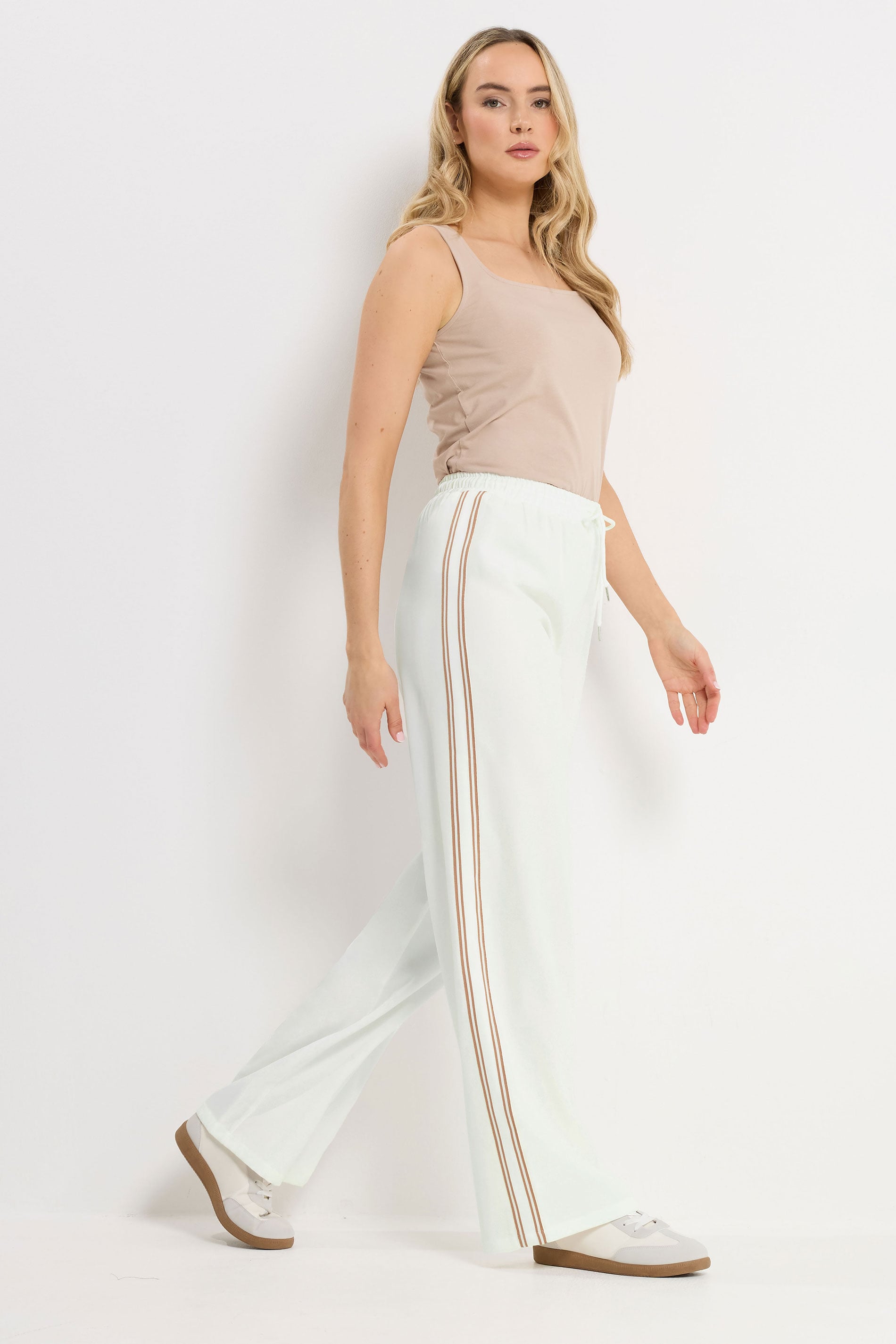 LTS Tall Women's Ivory White Side Stripe Wide Leg Trousers | Long Tall Sally 1