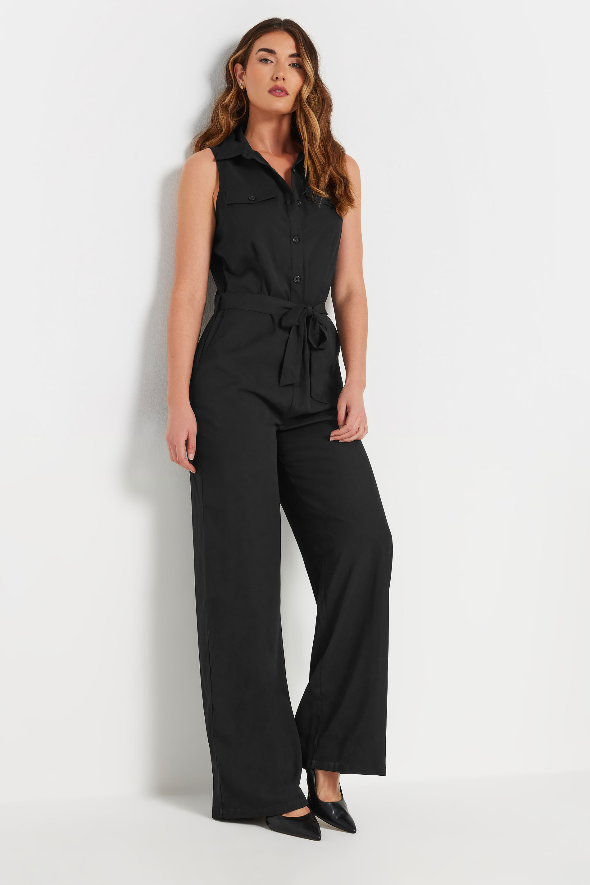 LTS Tall Women's Black Woven Sleeveless Wide Leg Jumpsuit | Long Tall Sally 2