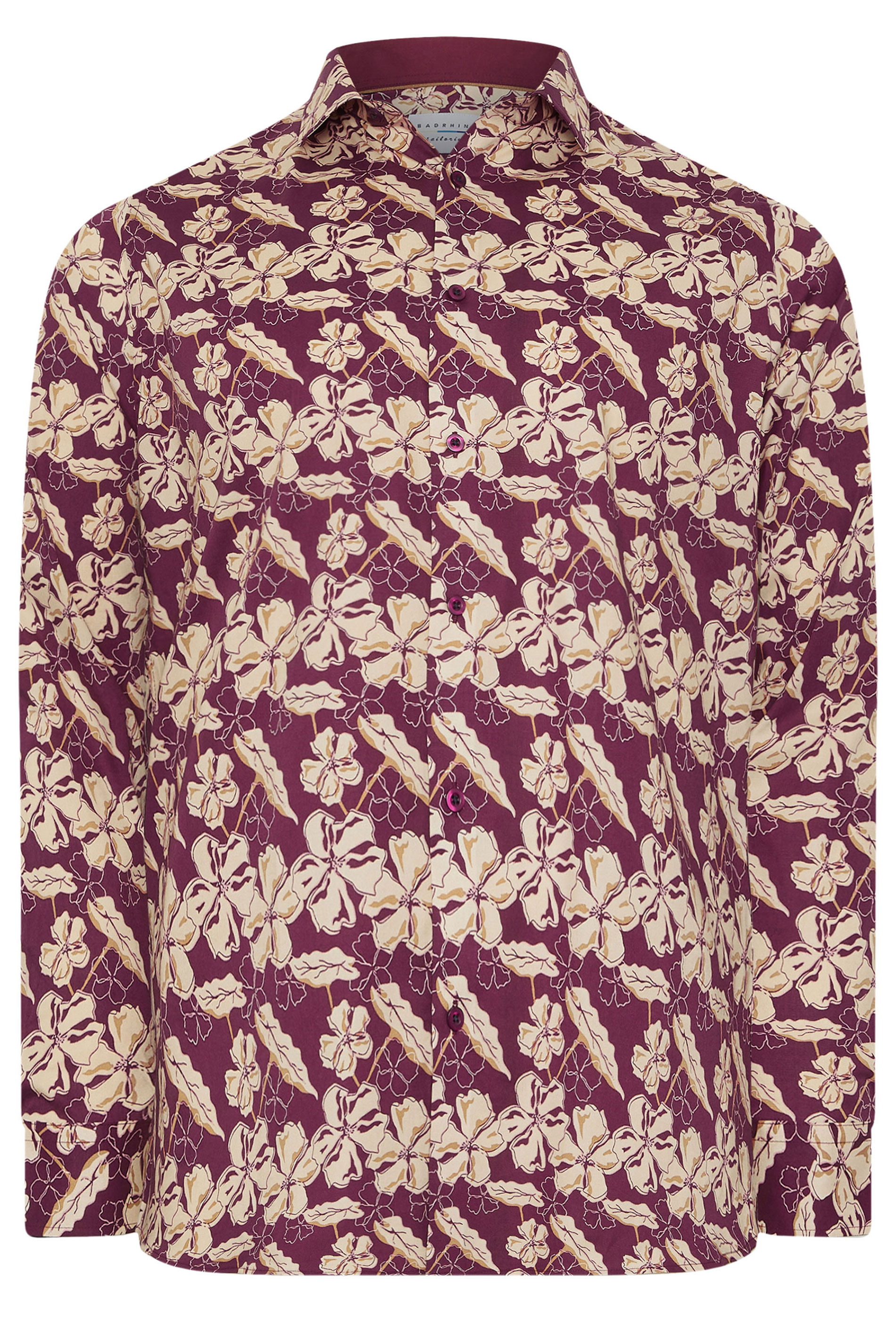 BadRhino Tailoring Big & Tall Burgundy Red Premium Leaf Print Long Sleeve Shirt | BadRhino 7