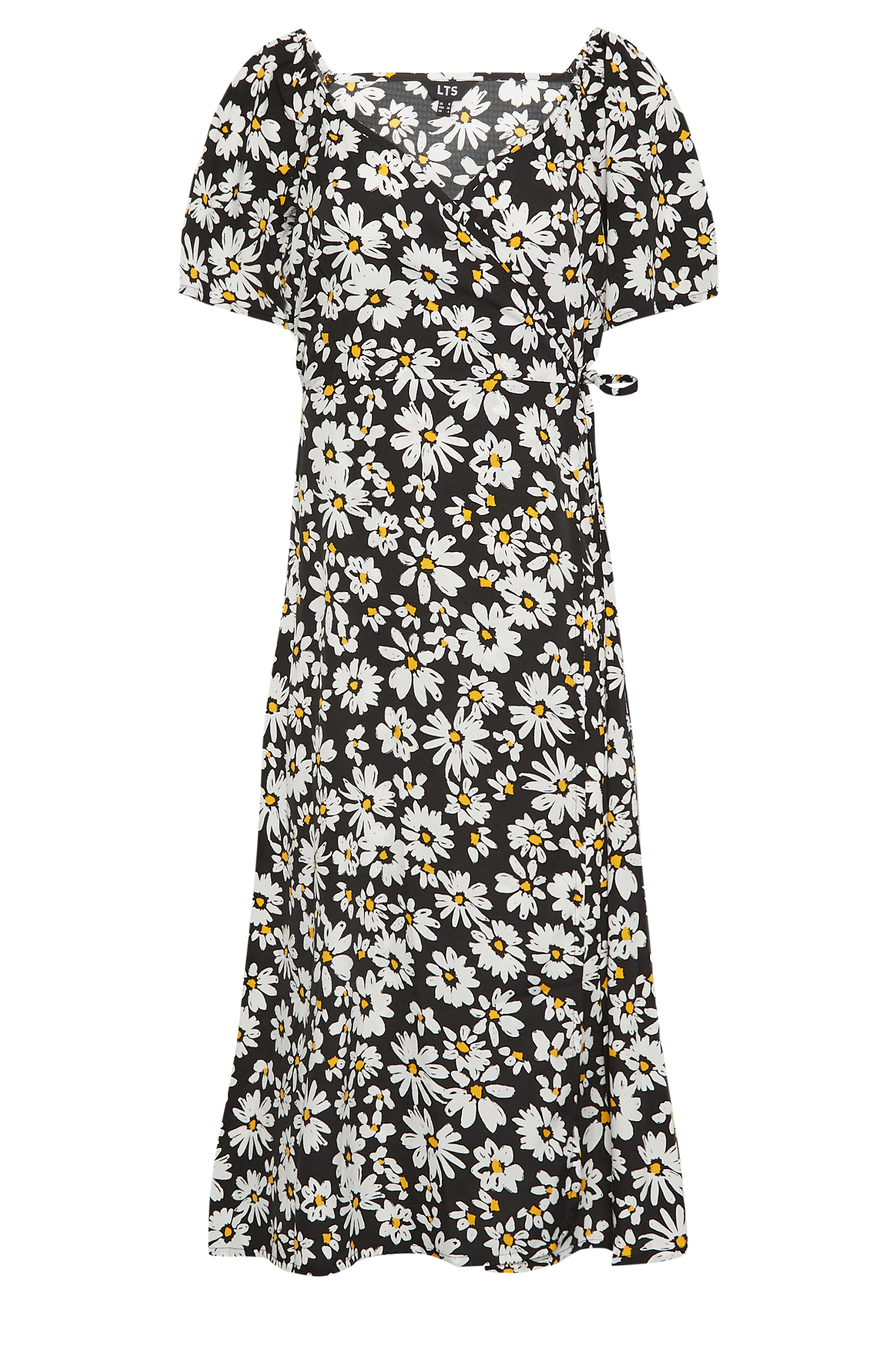 LTS Tall Women's Black Daisy Print Wrap Dress | Long Tall Sally