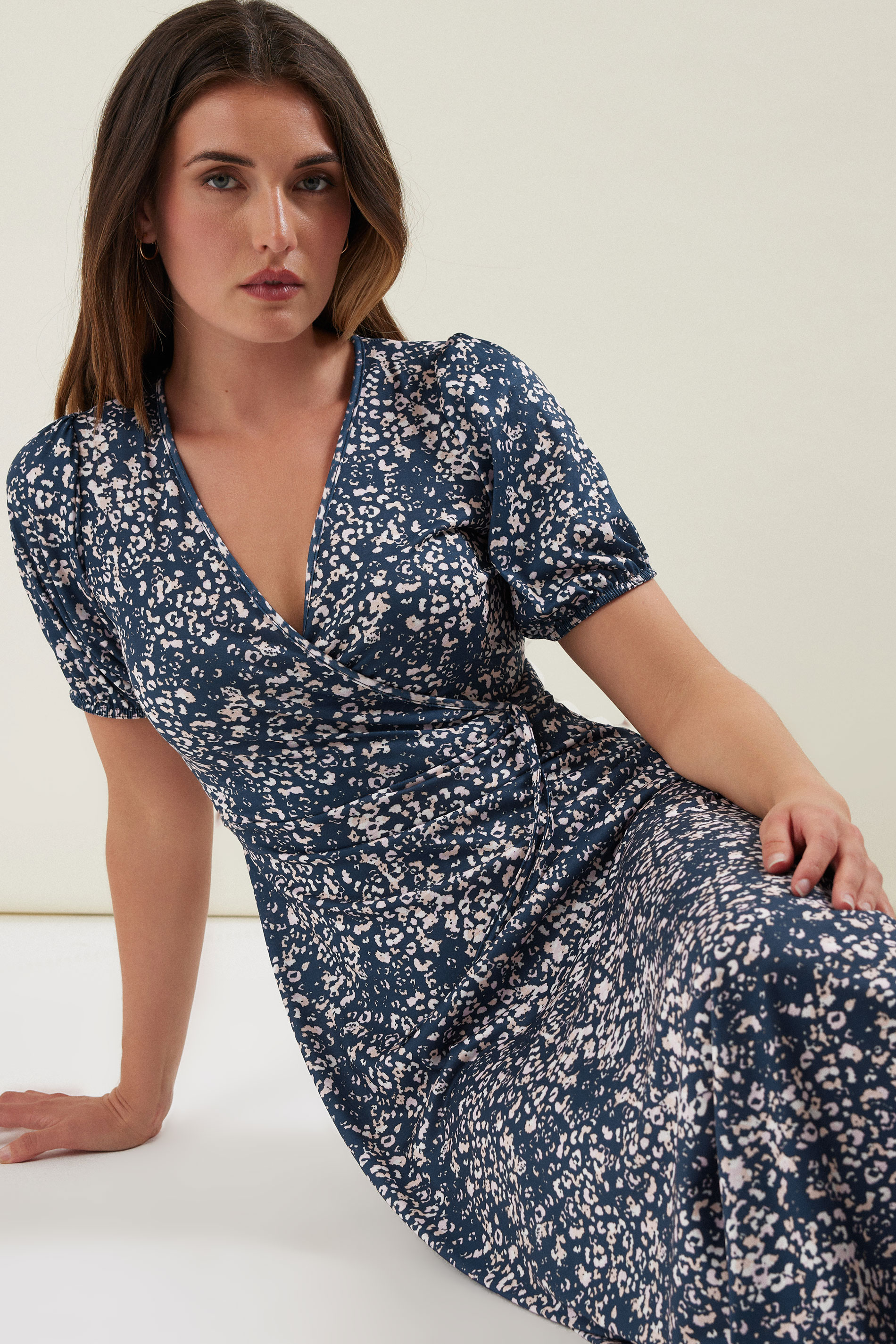 LTS Tall Navy Blue Abstract Wrap Maxi Dress | Long Tall Sally 5