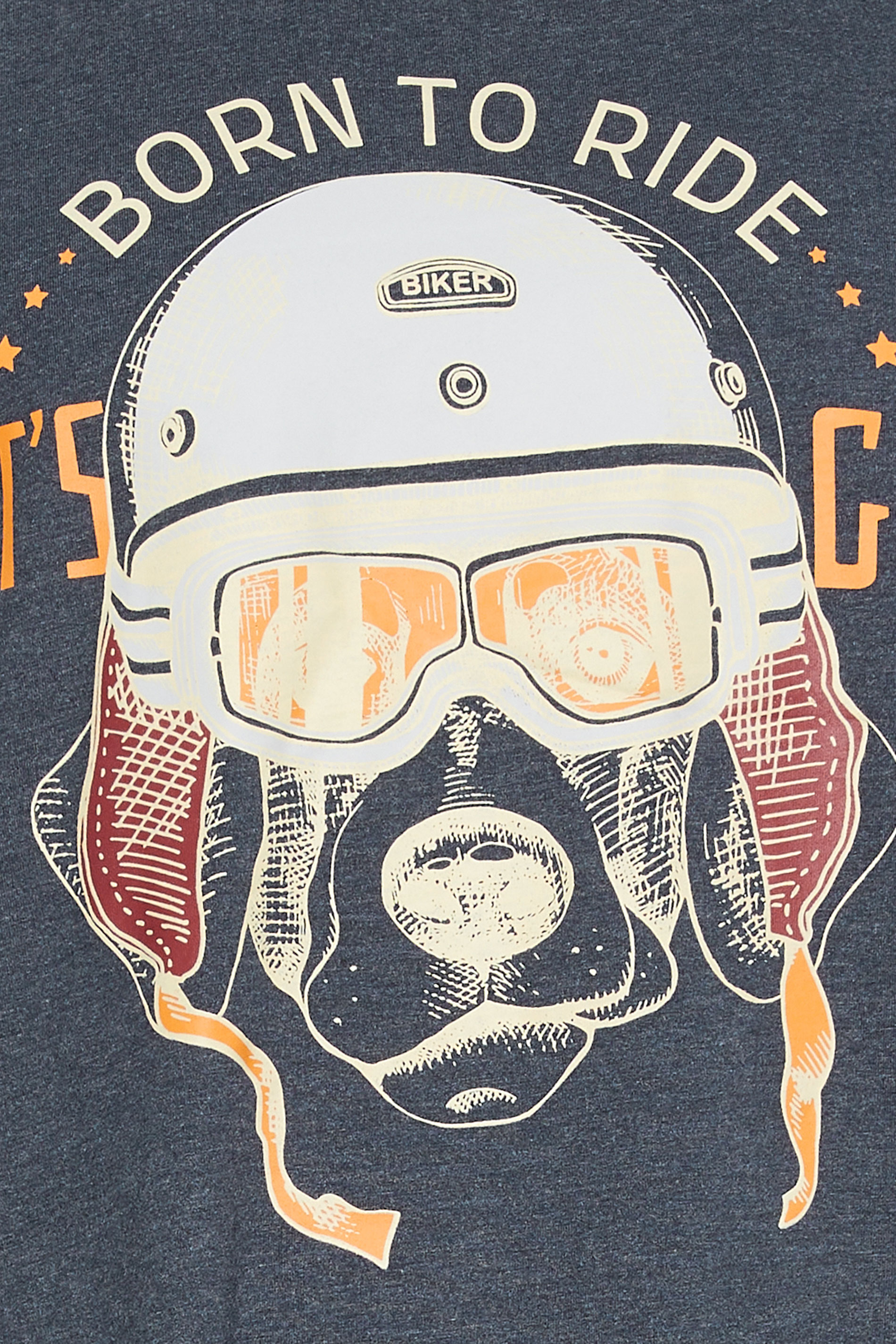 KAM Big & Tall Indigo Blue Marl 'Born to Ride' Print T-Shirt | BadRhino 4