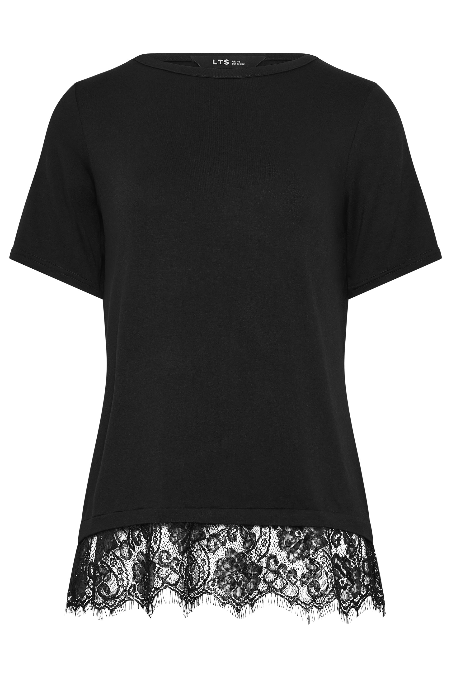LTS Tall Women's Black Lace Hem Detail T-Shirt | Long Tall Sally 5
