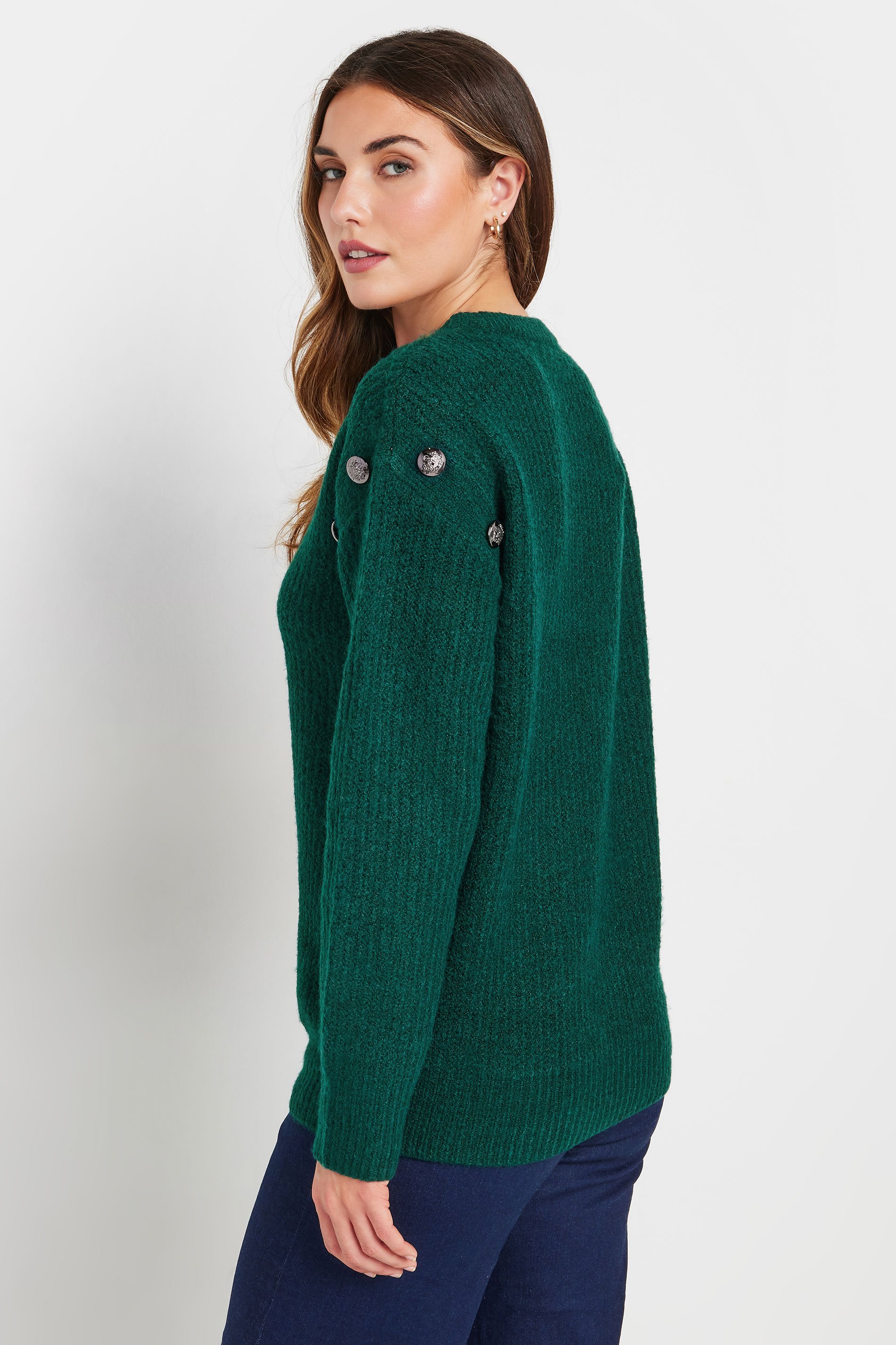 LTS Tall Dark Green Knitted Button Jumper | Long Tall Sally 3