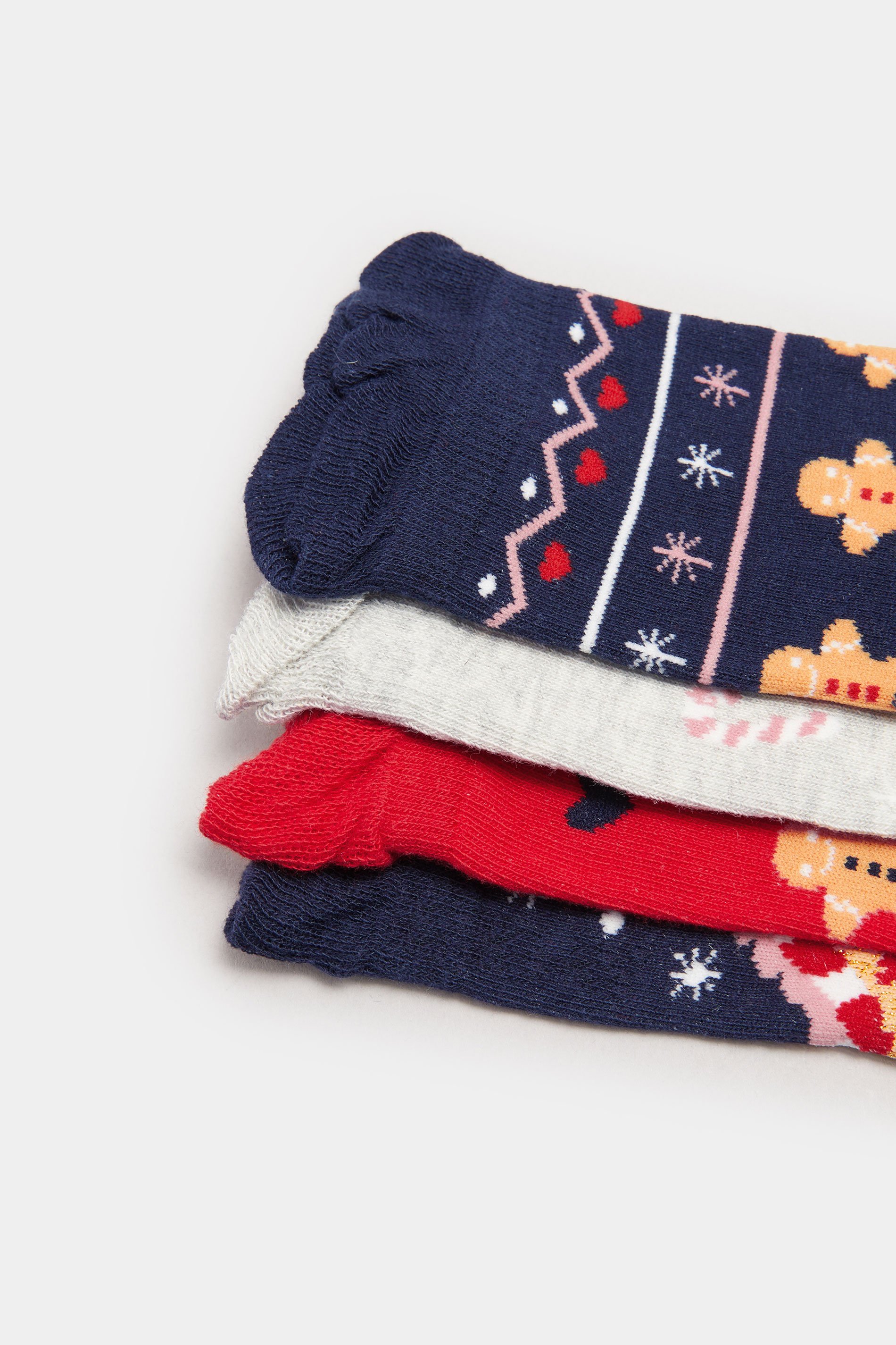 YOURS 4 PACK Plus Size Blue & Red Gingerbread Christmas Socks | Yours Clothing 4