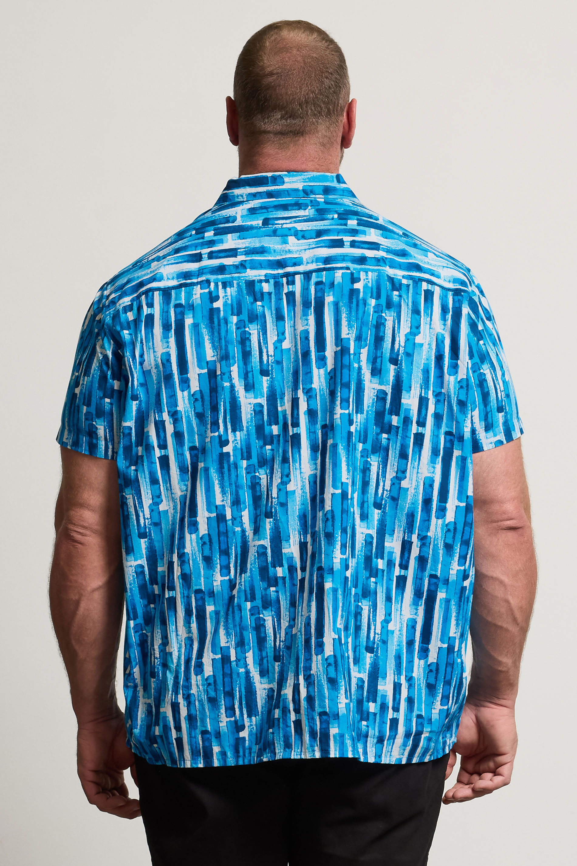 BadRhino Big & Tall Blue Abstract Print Peached Short Sleeve Revere Collar Shirt | BadRhino 4