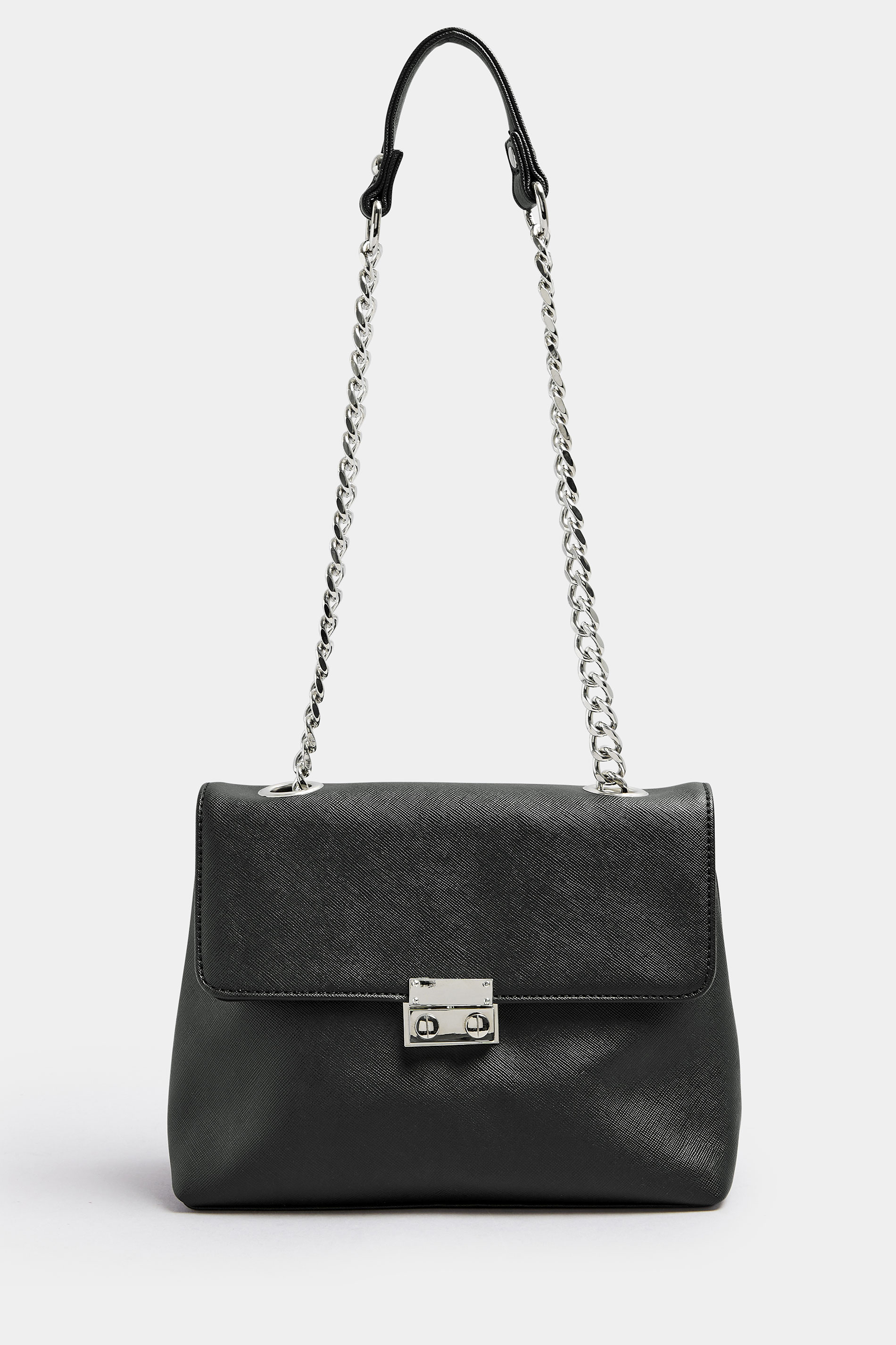 Black Faux Leather Chain Detail Shoulder Bag | Yours Clothing 3