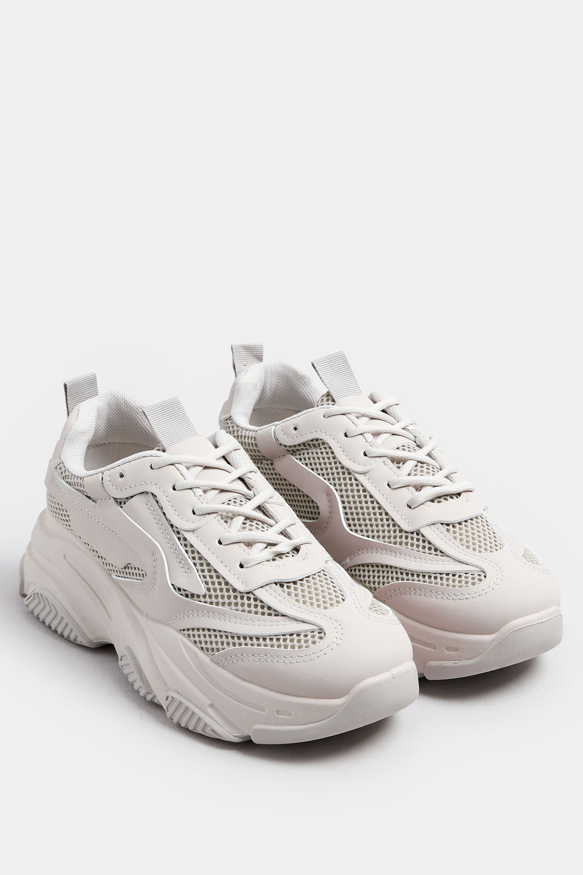 Light Grey Chunky Lace Up Trainers In Standard Fit | Yours Clothing 2