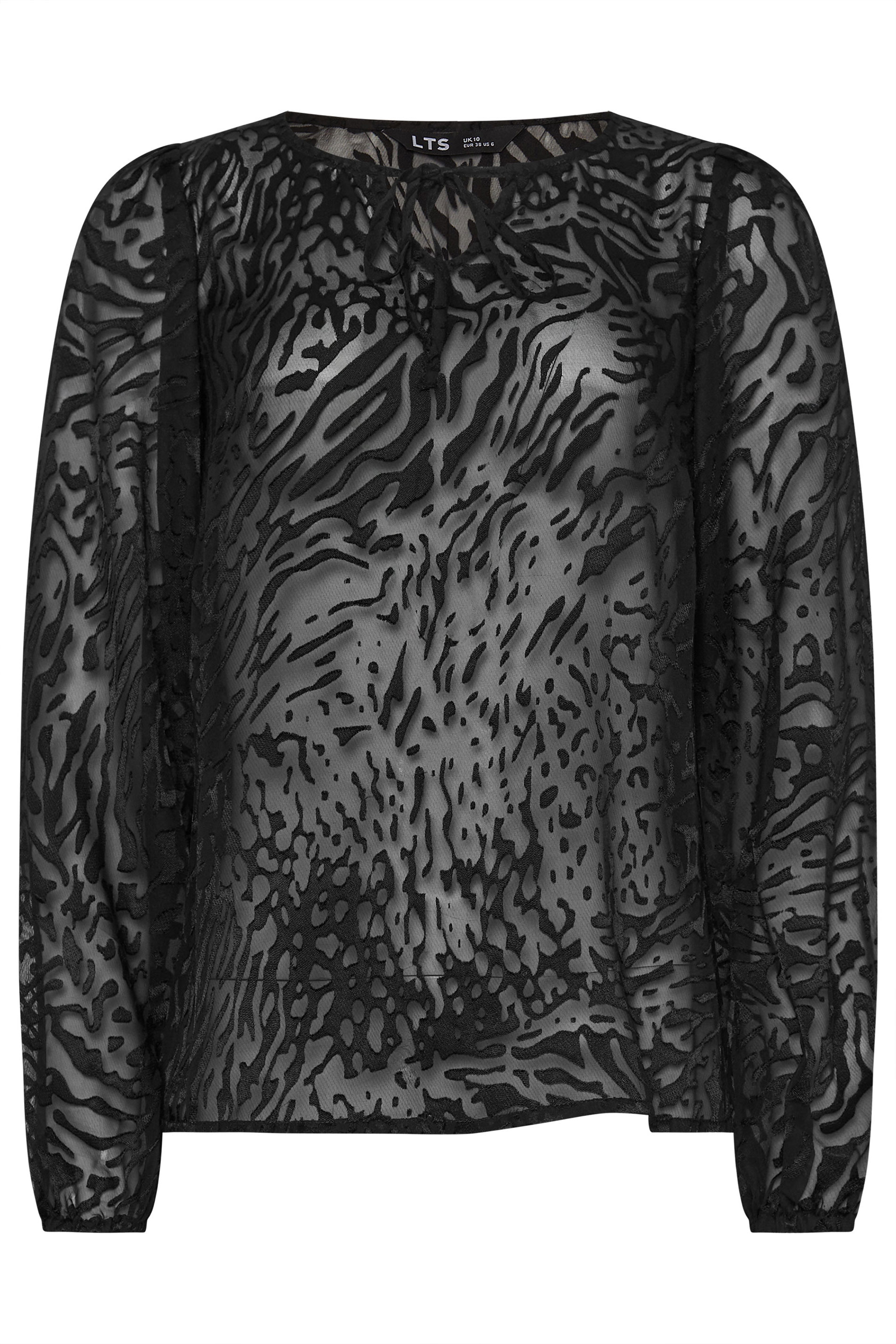 LTS Tall Black Animal Burnout Tie Blouse | Long Tall Sally 6