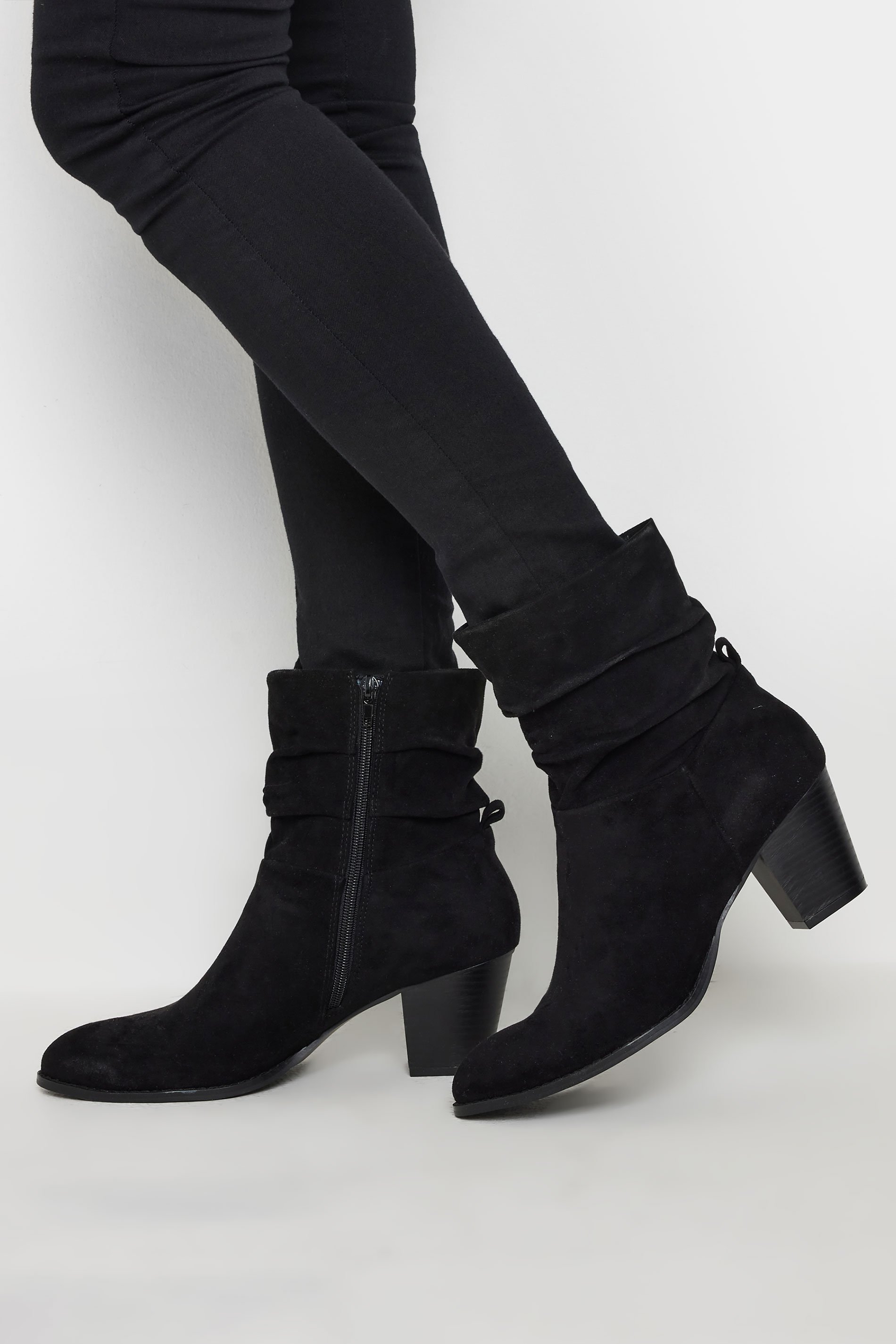 LTS Black Faux Suede Western Boots In Standard Fit | Long Tall Sally 1