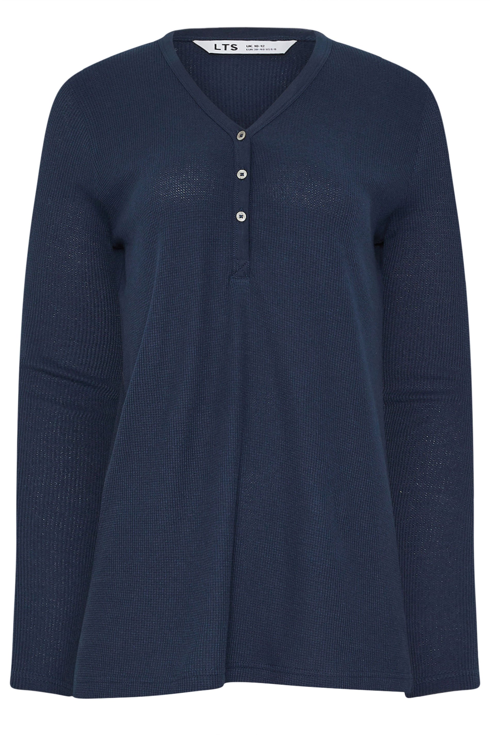 LTS Tall Navy Blue Cotton Waffle Pyjama Top | Long Tall Sally 6