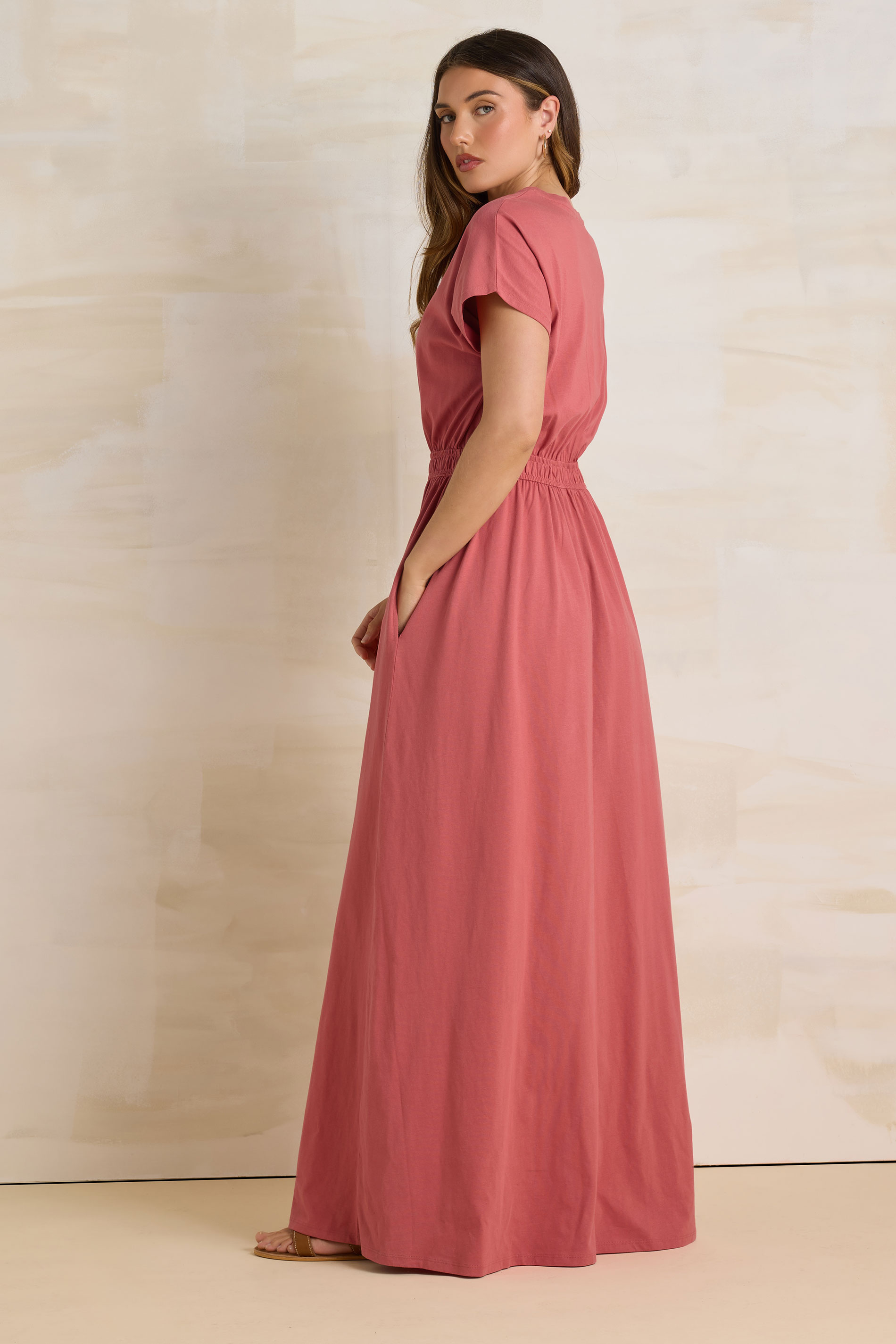 LTS Tall Coral Pink Jersey Shirred Waist Maxi Dress | Long Tall Sally 3
