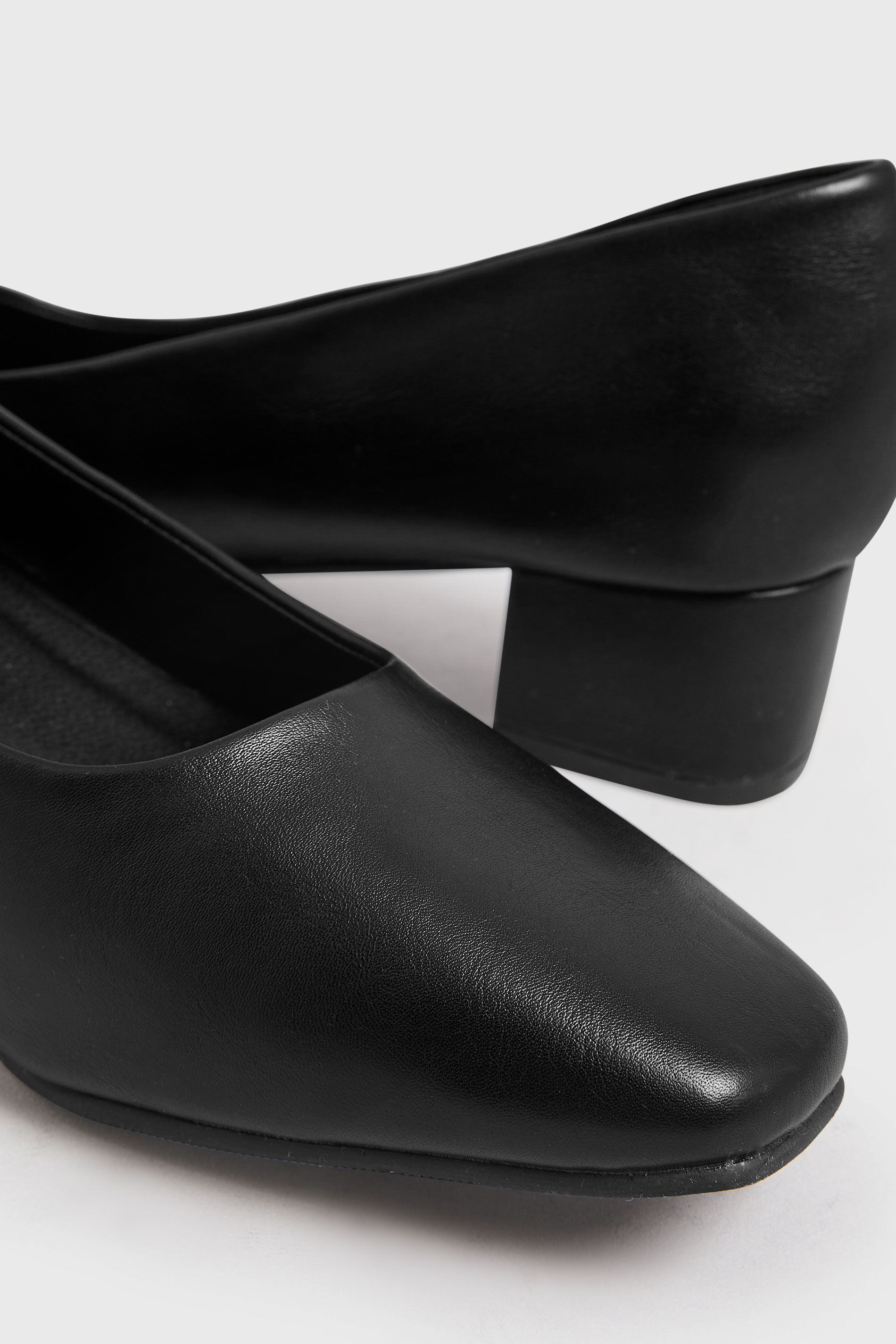 Black Faux Leather Block Heel Court Shoes In Extra Wide EEE Fit 5