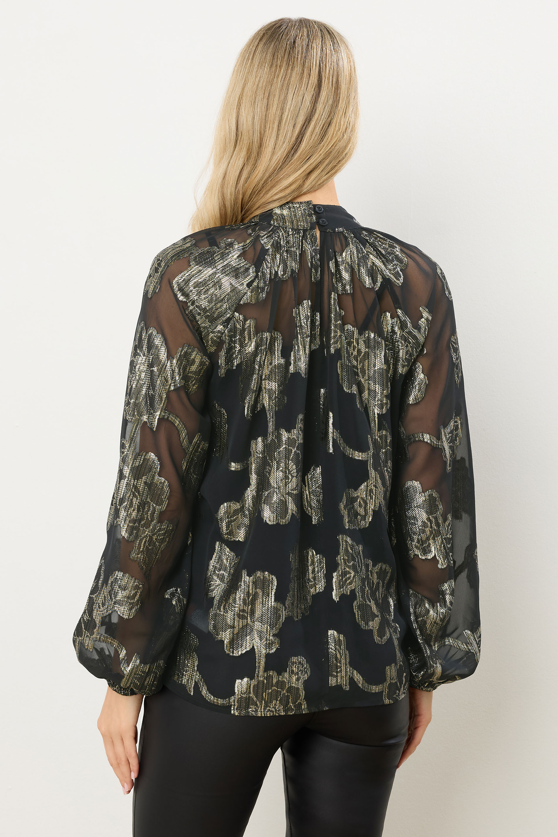 LTS Tall Black Floral Jacquard High Neck Blouse | Long Tall Sally 3