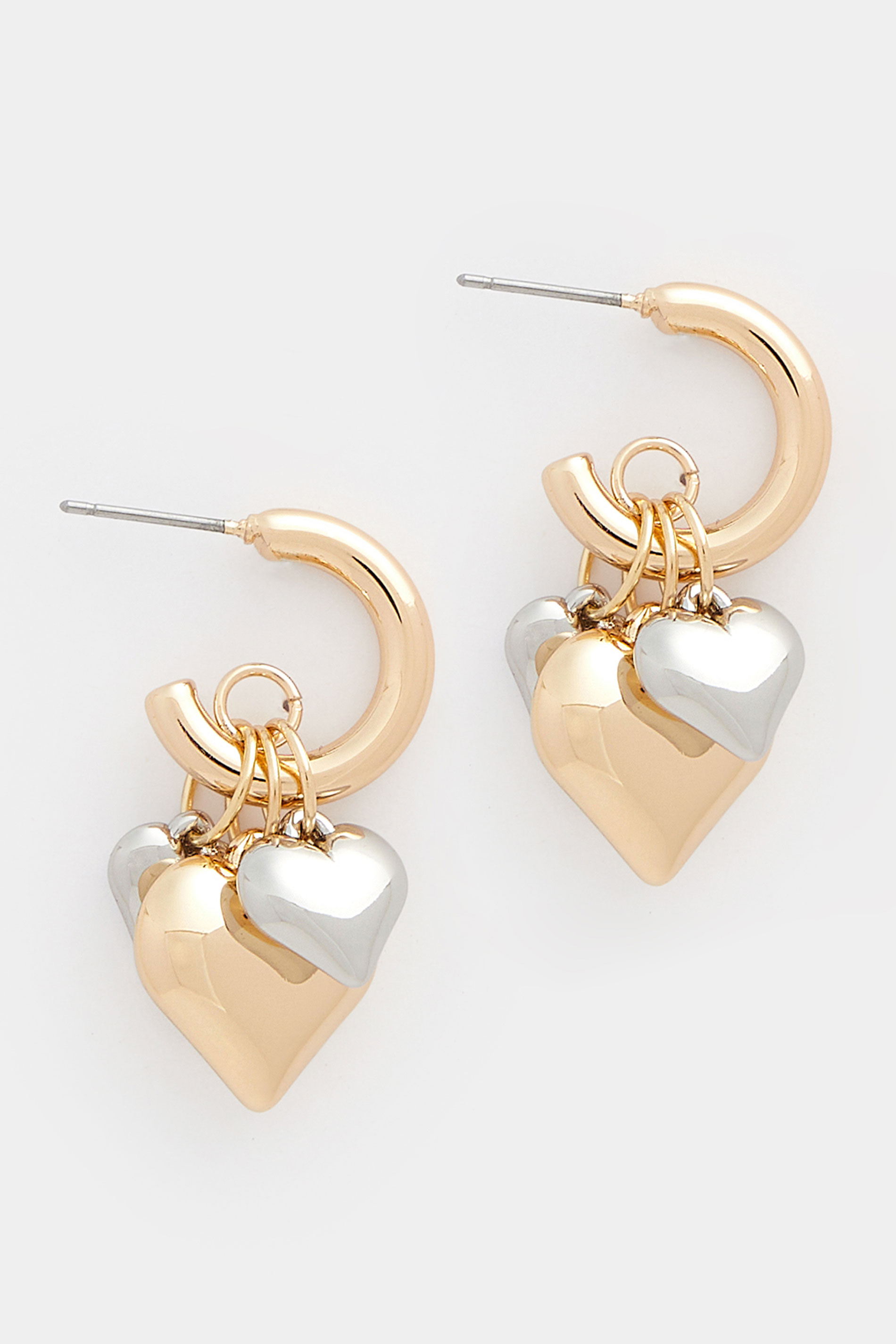 Gold Tone Heart Charm Huggie Earrings | Yours Clothing 3