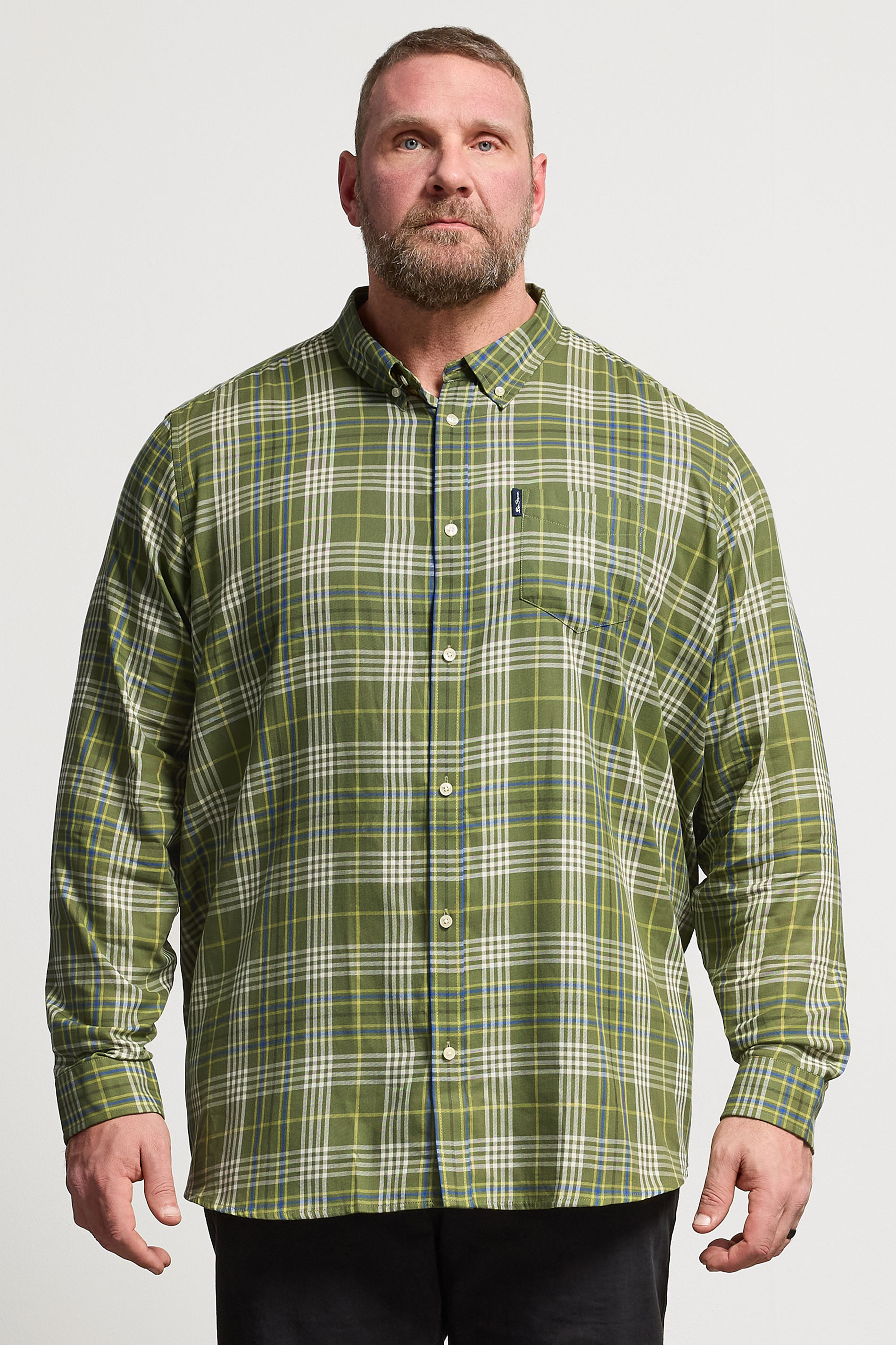 BEN SHERMAN Big & Tall Green Check Shirt | BadRhino 3