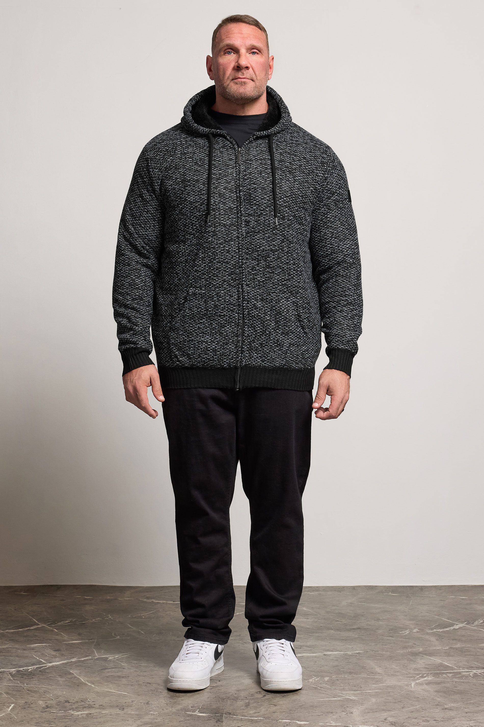 D555 Big & Tall Black Knitted Sherpa Lined Hoodie | BadRhino 2