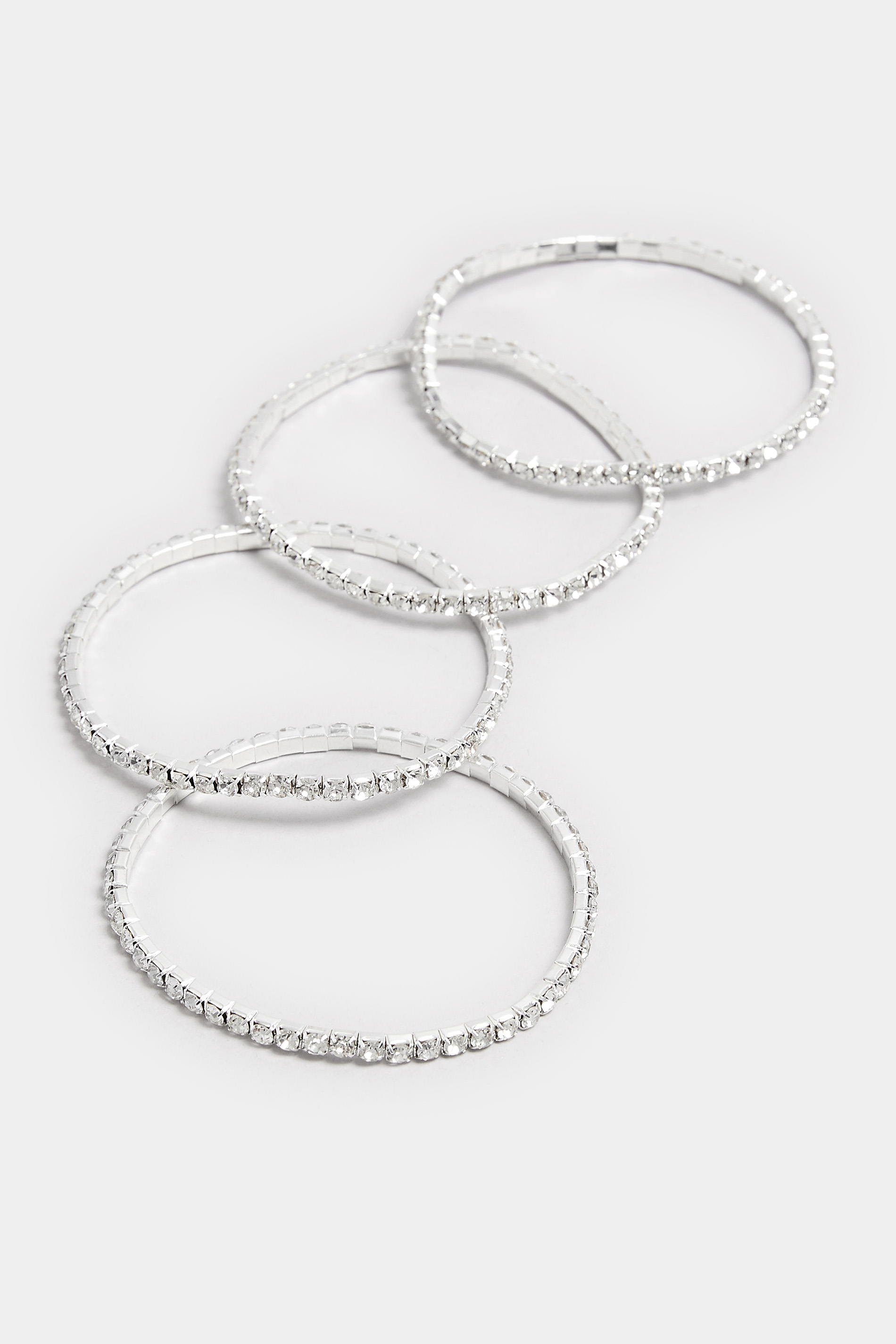 4 PACK Silver Diamante Stretch Bracelet Set | Yours Clothing 2