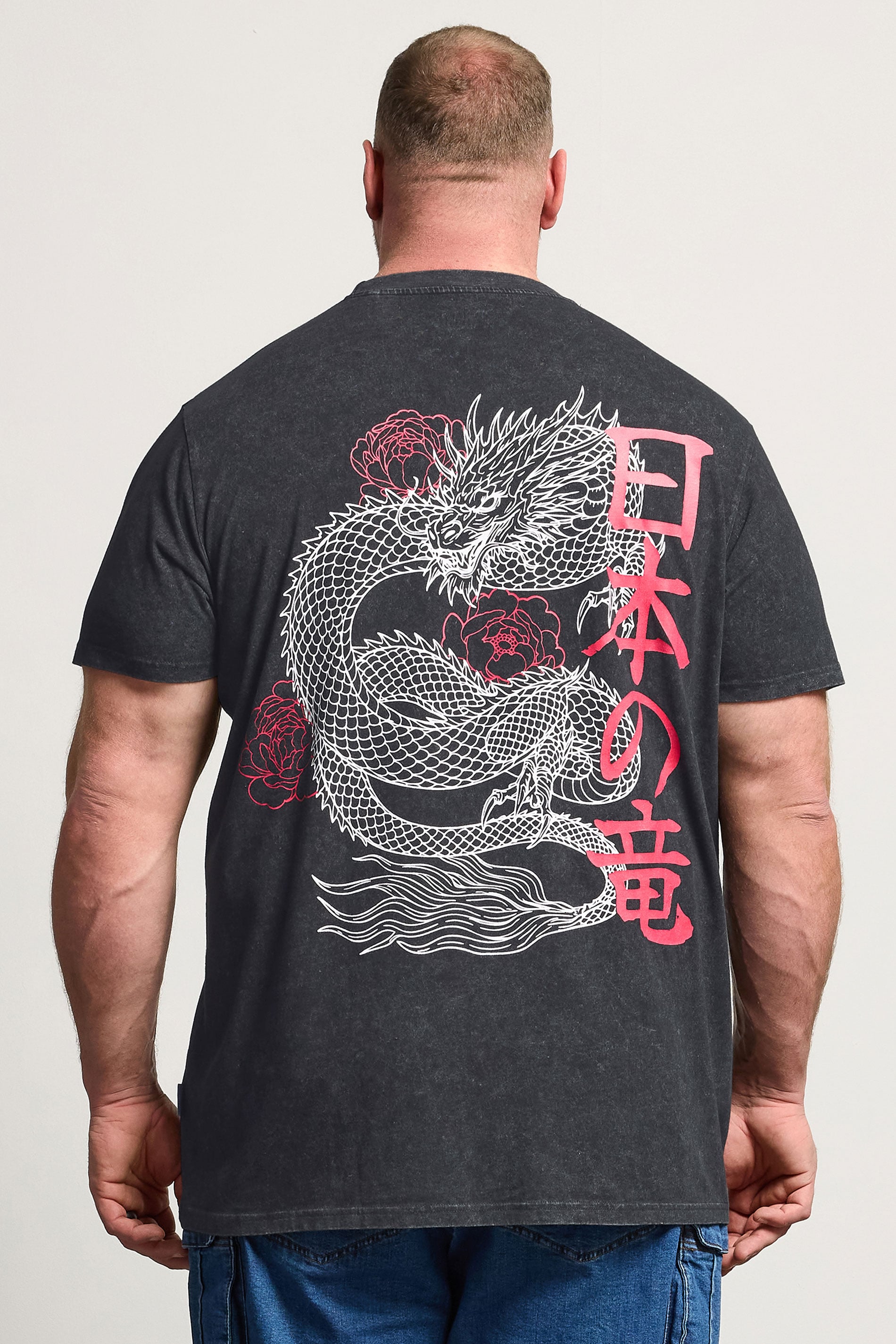 BadRhino Big & Tall Black Extra Long Acid Wash Dragon Graphic T-Shirt | BadRhino 2