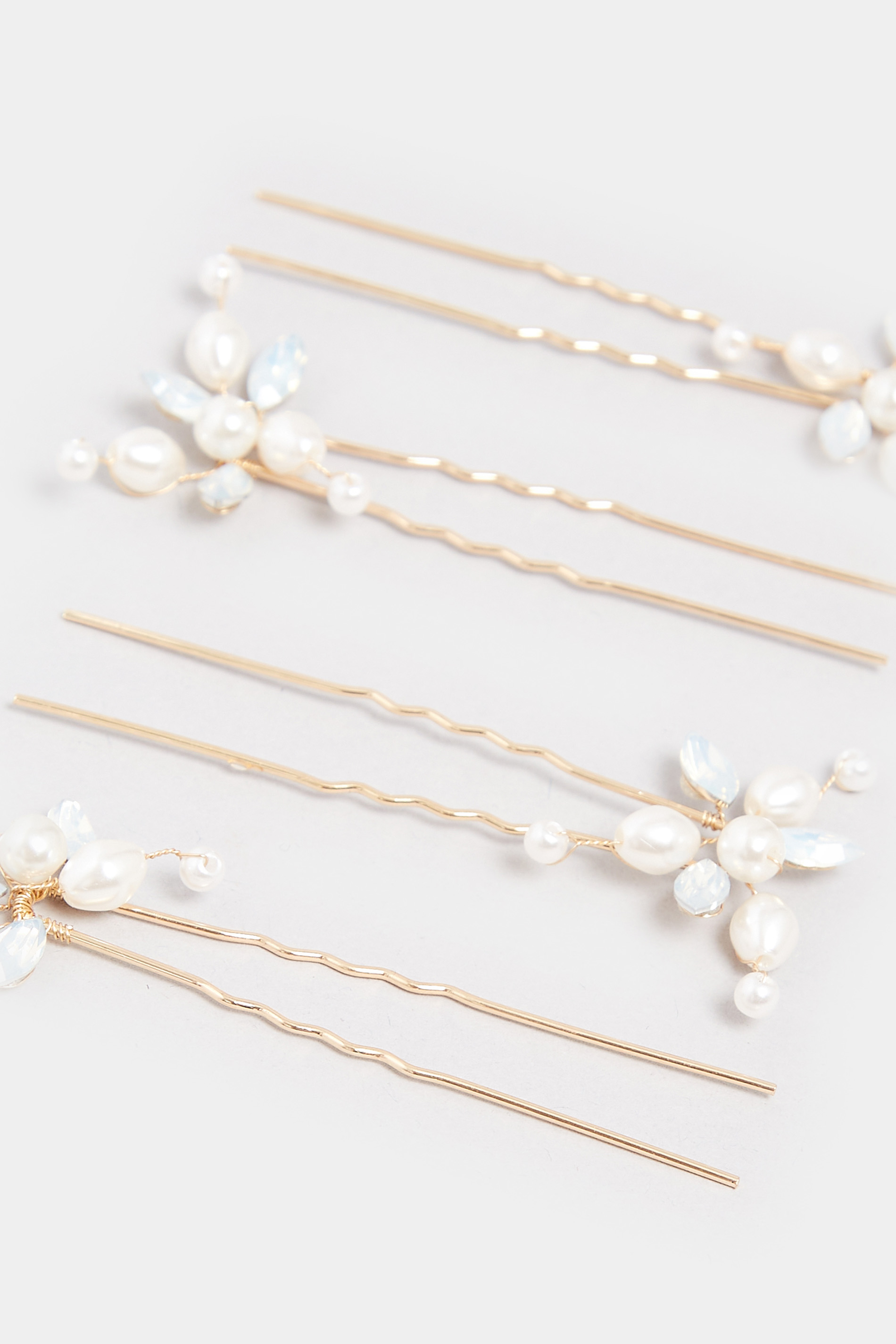 4 PACK White Pearl Diamante Hair Pin Set | Yours Clothing 3