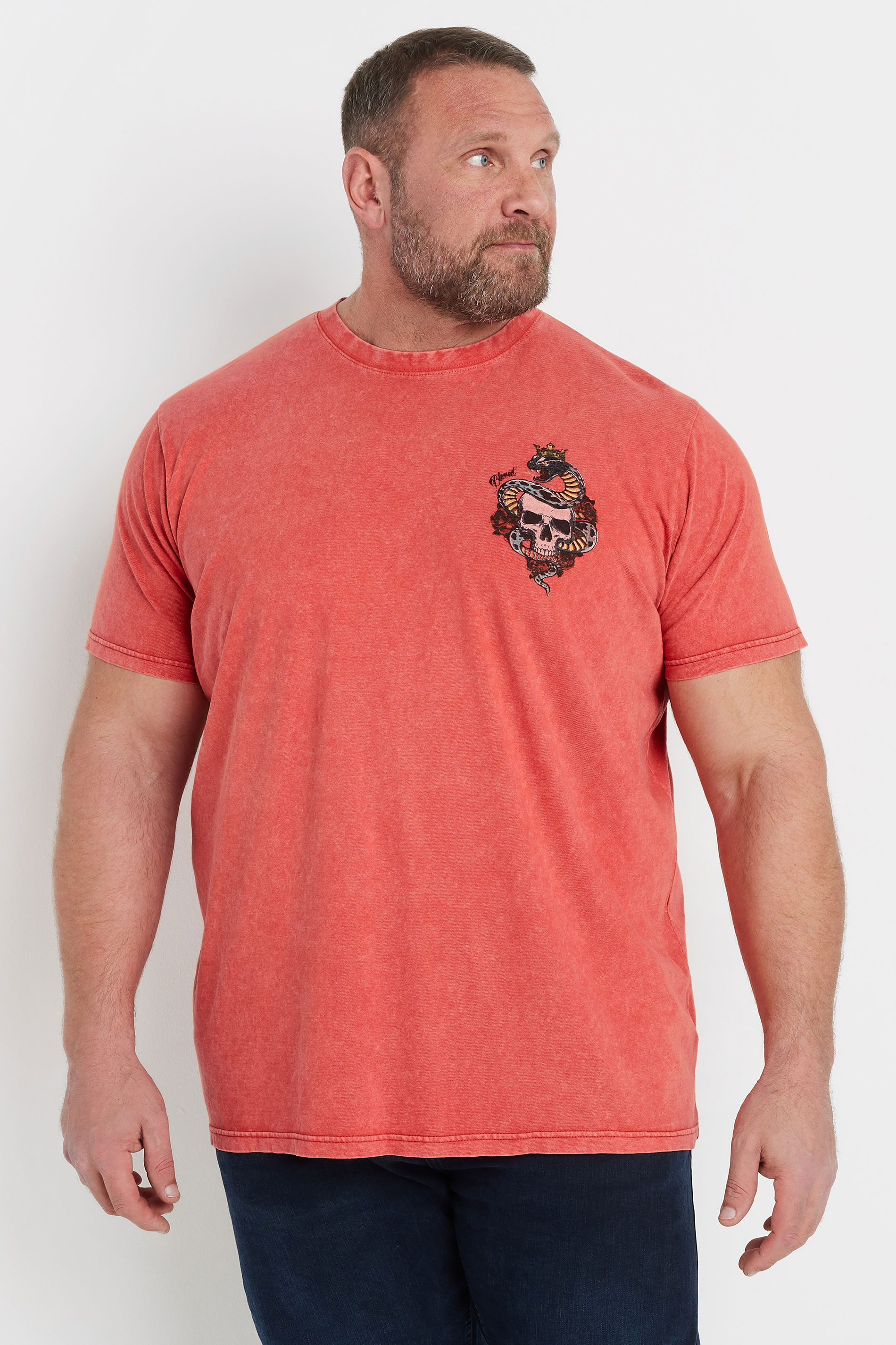 BadRhino Big & Tall Red Acid Wash Skull & Snake Graphic T-Shirt | BadRhino 2