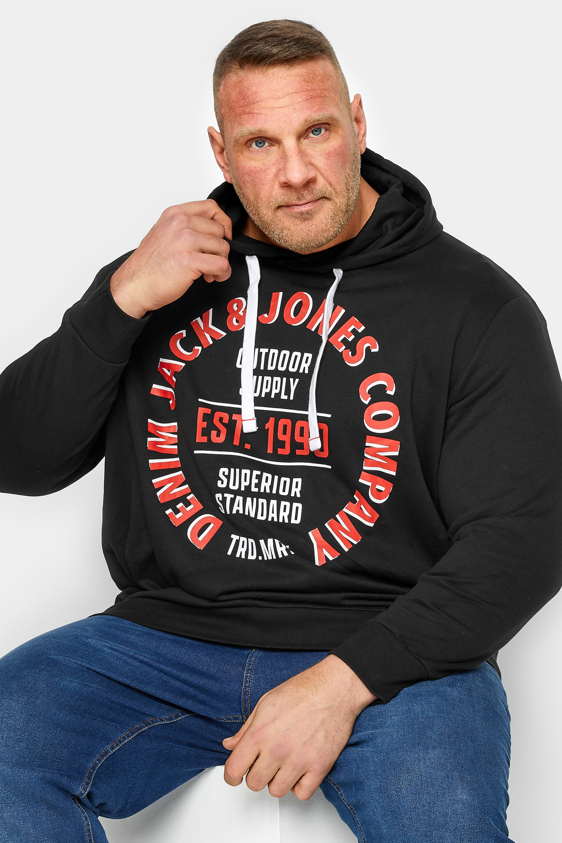 JACK & JONES Big & Tall Black Circular Logo Hoodie | BadRhino 1