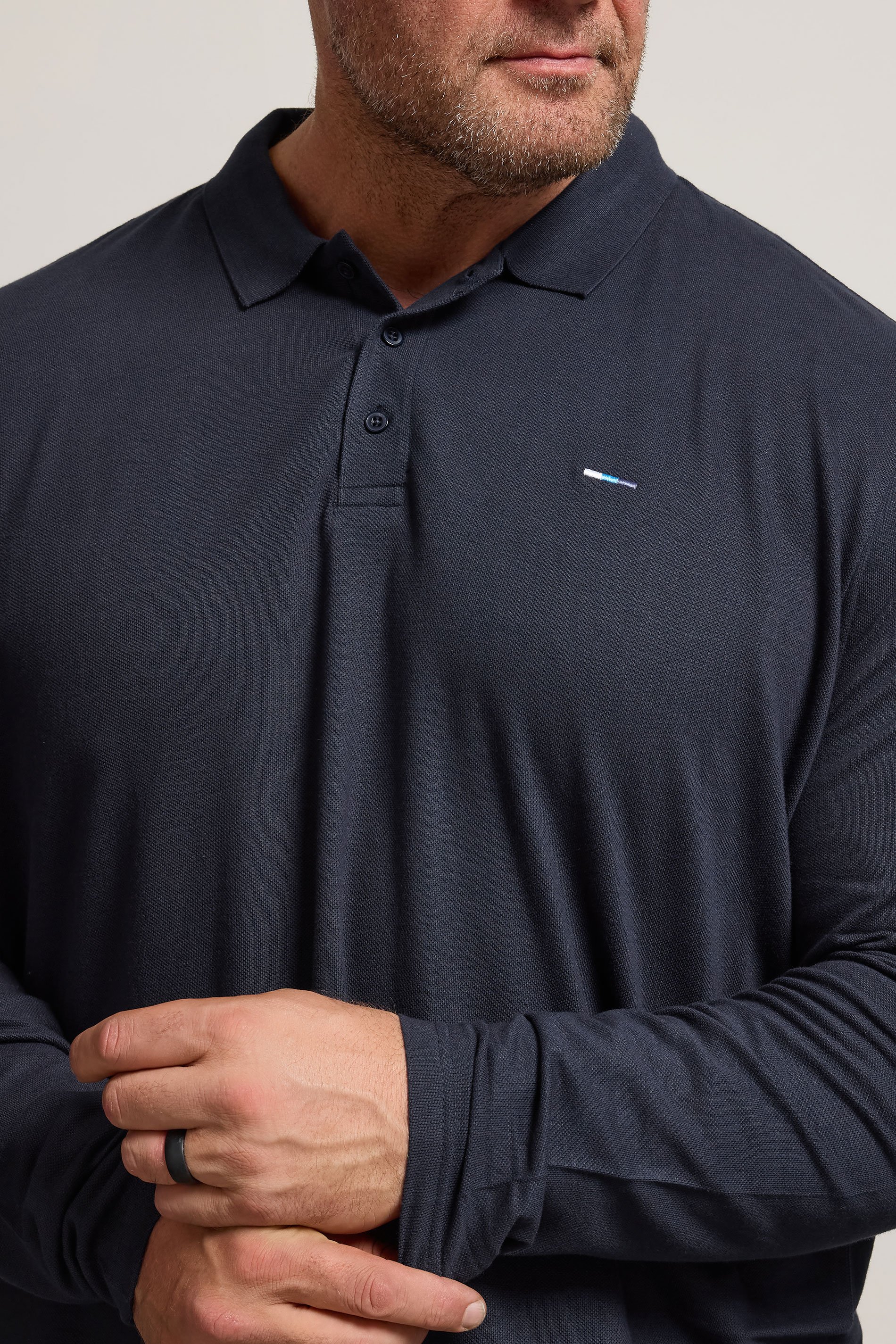 BadRhino Navy Blue Essential Long Sleeve Polo Shirt | BadRhino 4