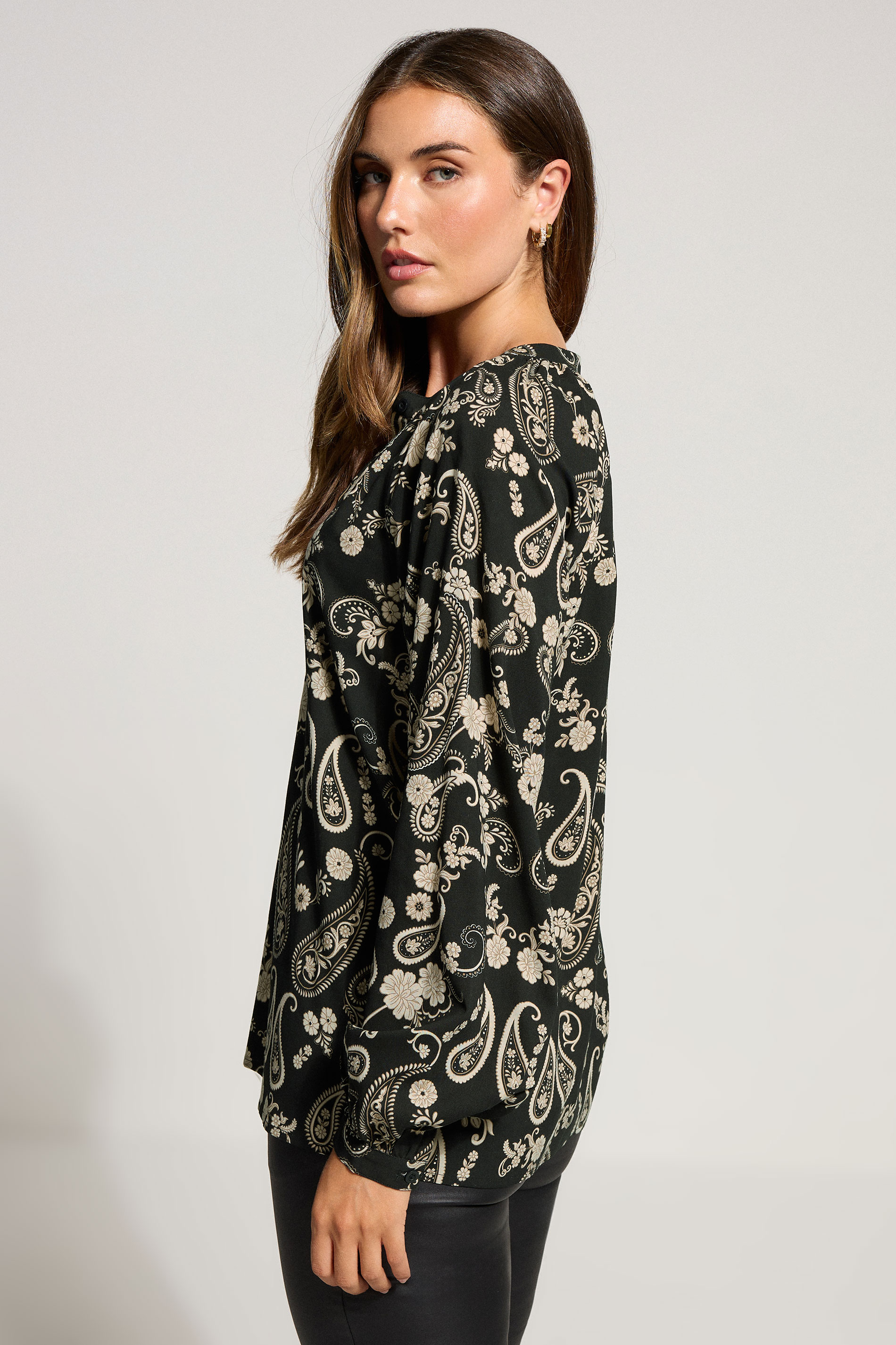 LTS Tall Black Paisley Placket Blouse | Long Tall Sally 4