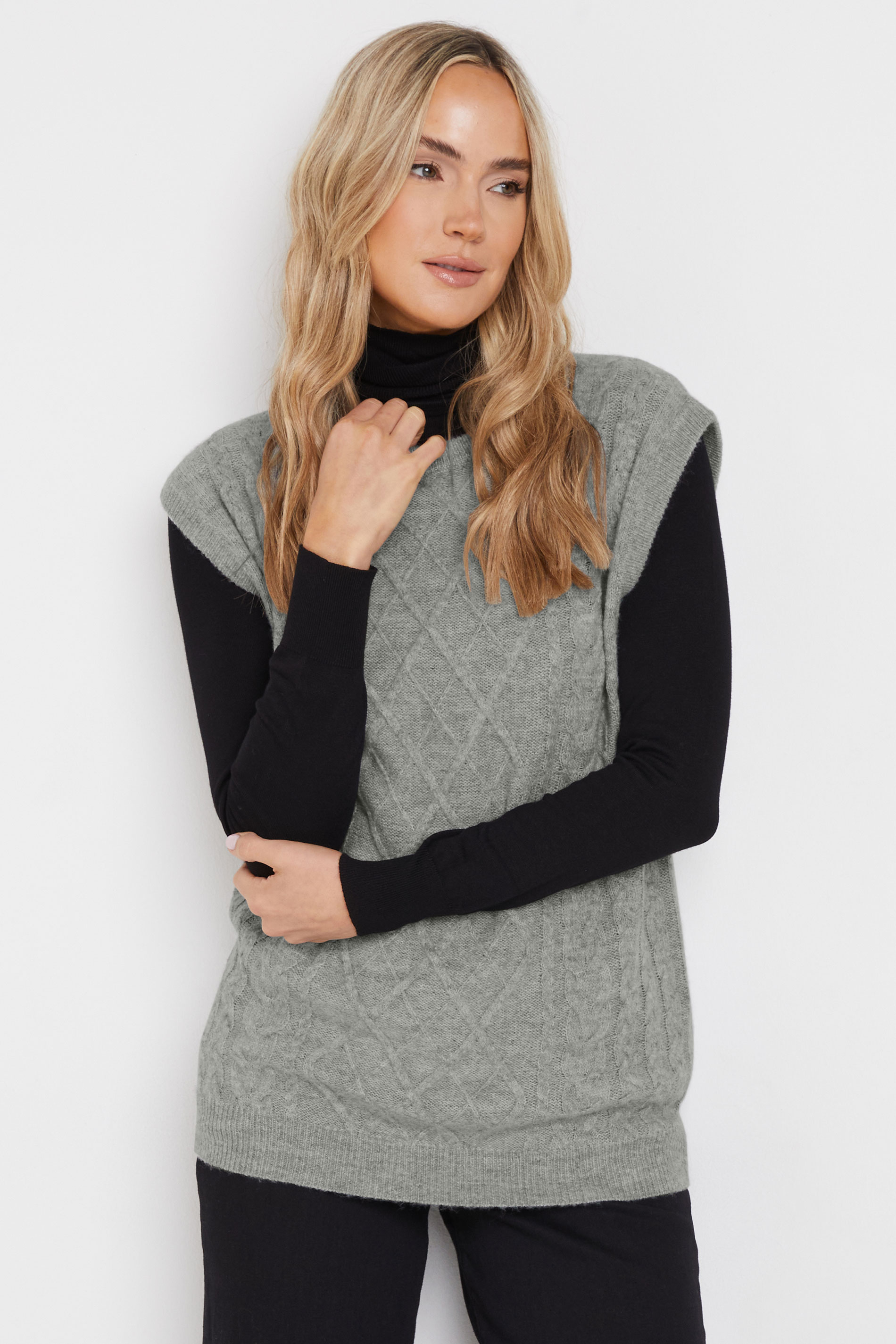 LTS Tall Grey Cable Knit Vest Top | Long Tall Sally 2