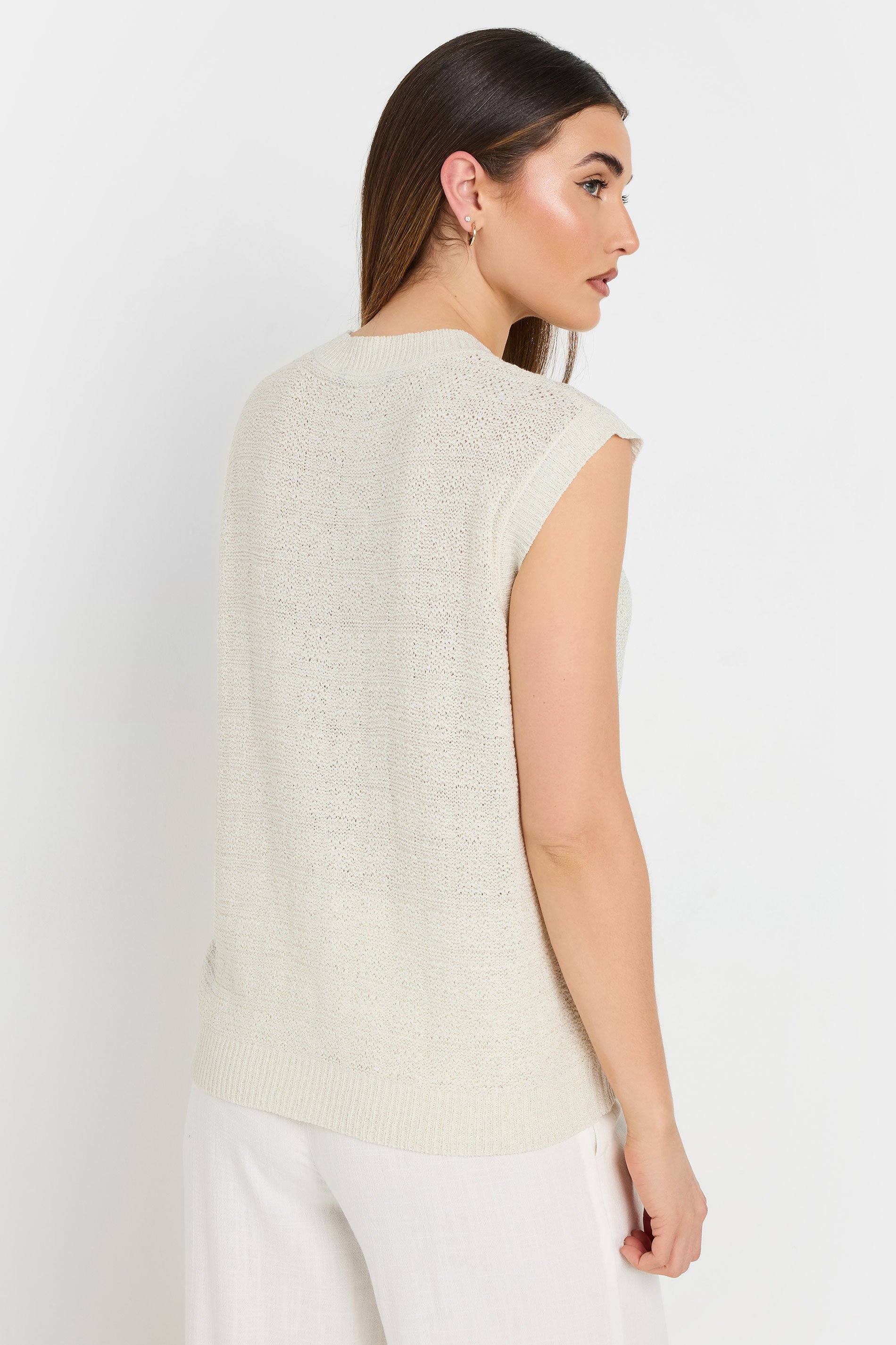 LTS Tall Ivory White Knitted Metallic Button Vest Top | Long Tall Sally 4