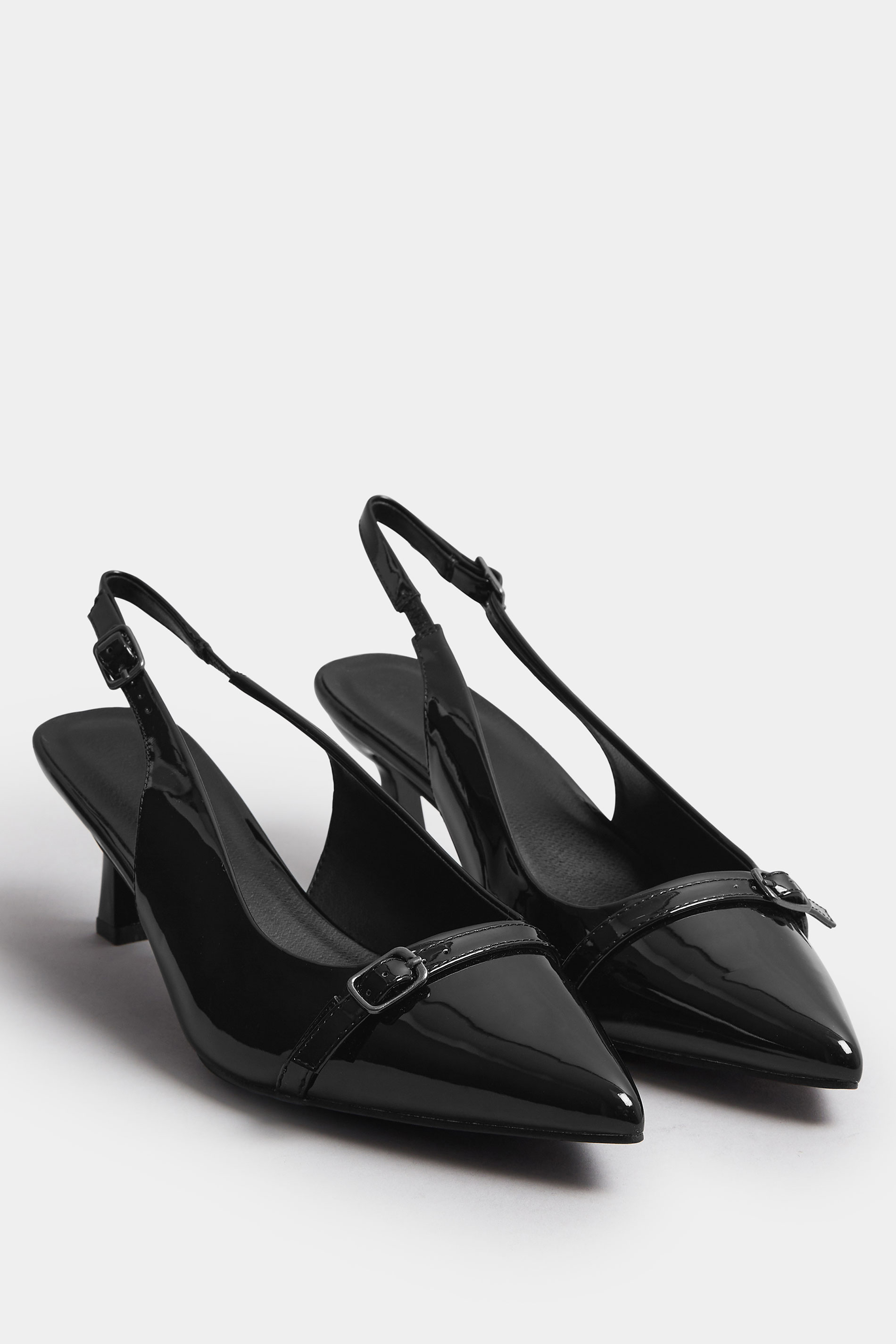 Black Buckle Slingback Court Shoes In Extra Wide EEE Fit | Yours Clothing 2