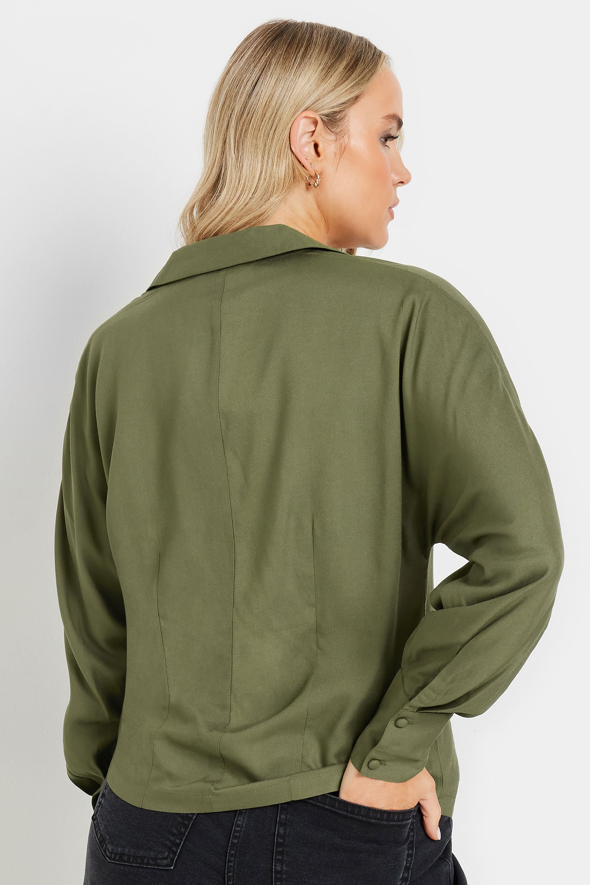 LTS Tall Khaki Green Asymmetric Button Shirt | Long Tall Sally 3