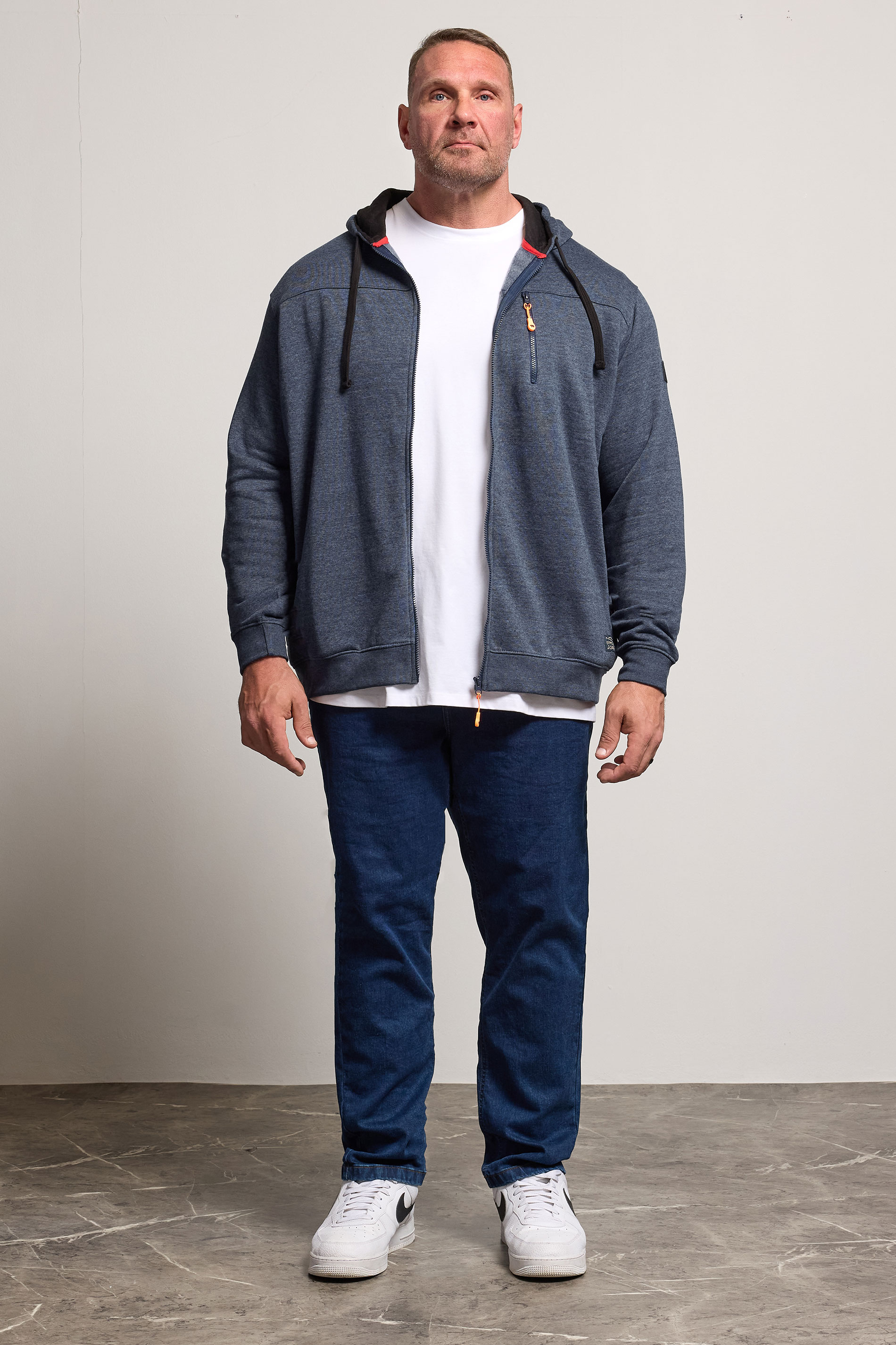 D555 Big & Tall Navy Blue Marl Zip Through Hoodie | BadRhino 3