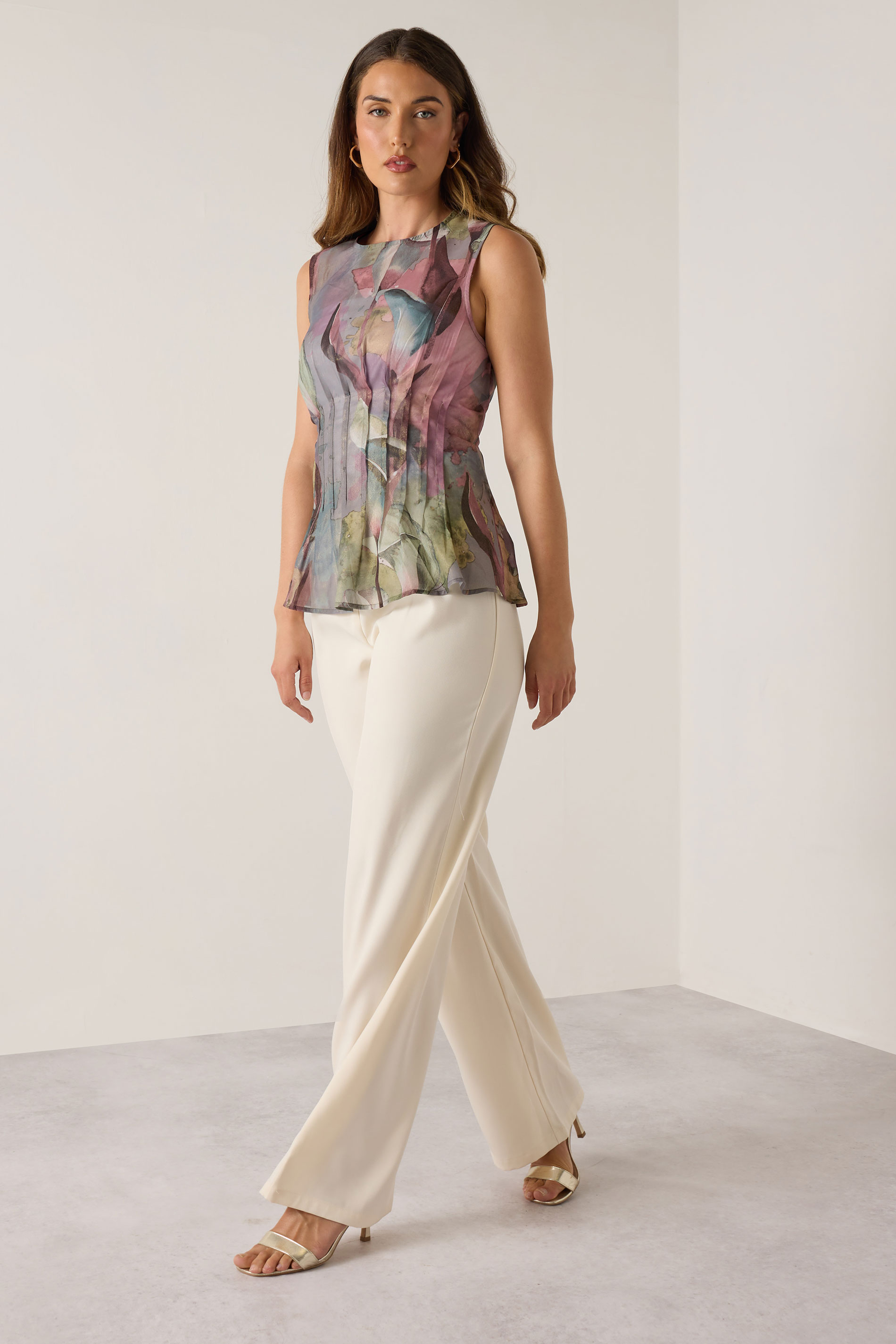 LTS Tall Purple Sheer Abstract Shimmer Pleated Top | Long Tall Sally 2