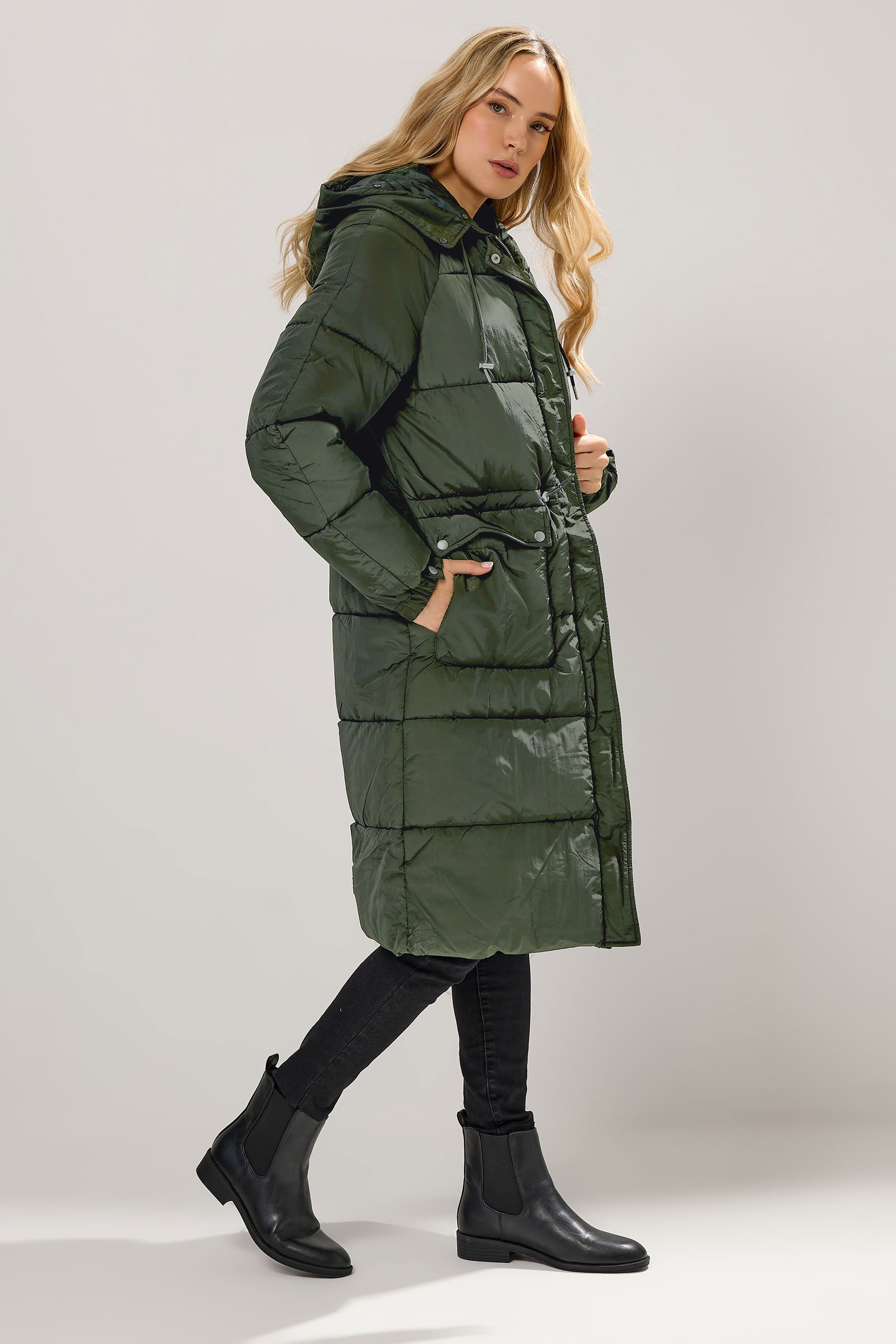 LTS Tall Khaki Green Padded Midi Coat | Long Tall Sally 3