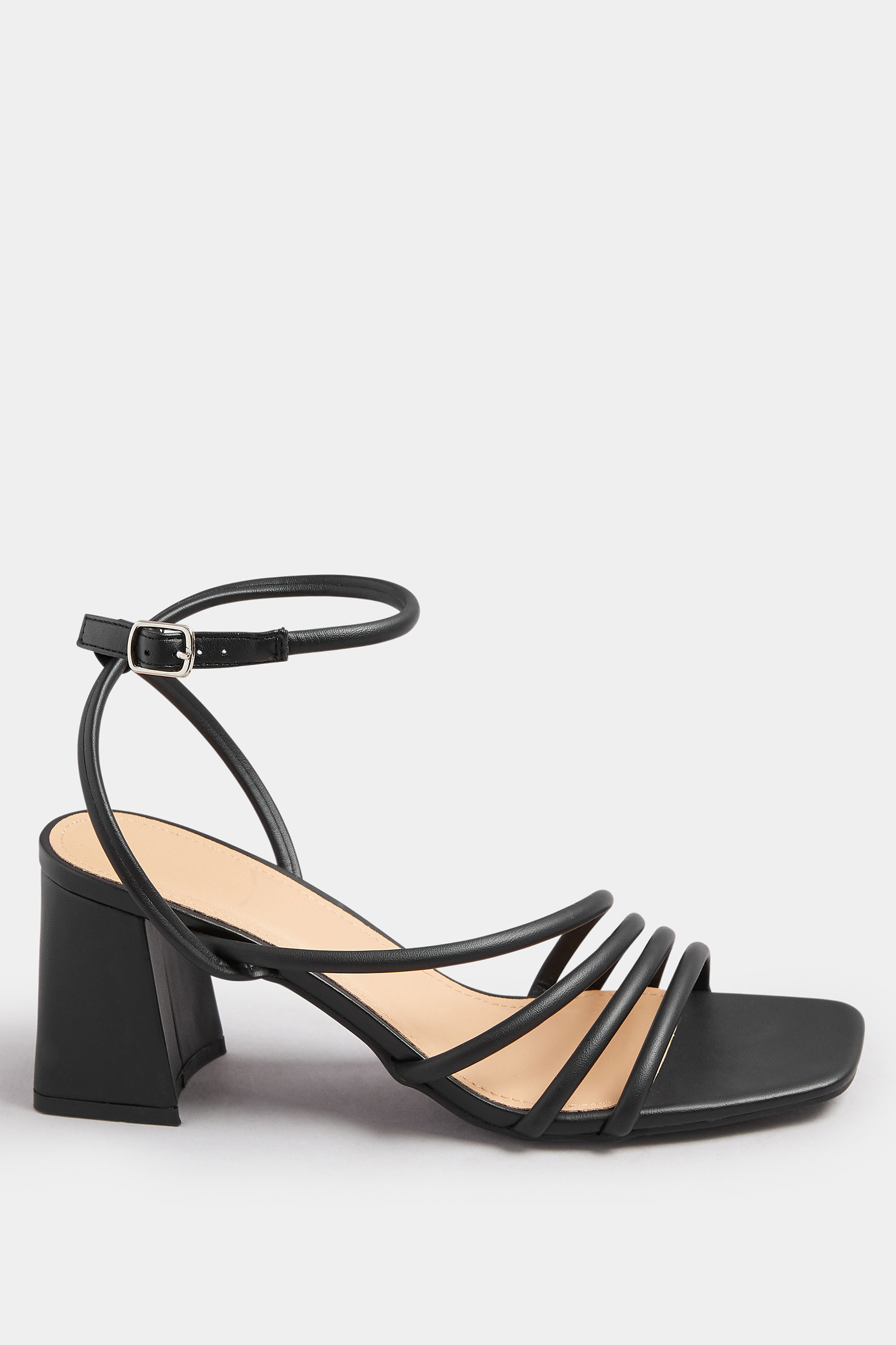 Black Aysmmetric Strappy Block Heels In Standard Fit | Yours Clothing 4