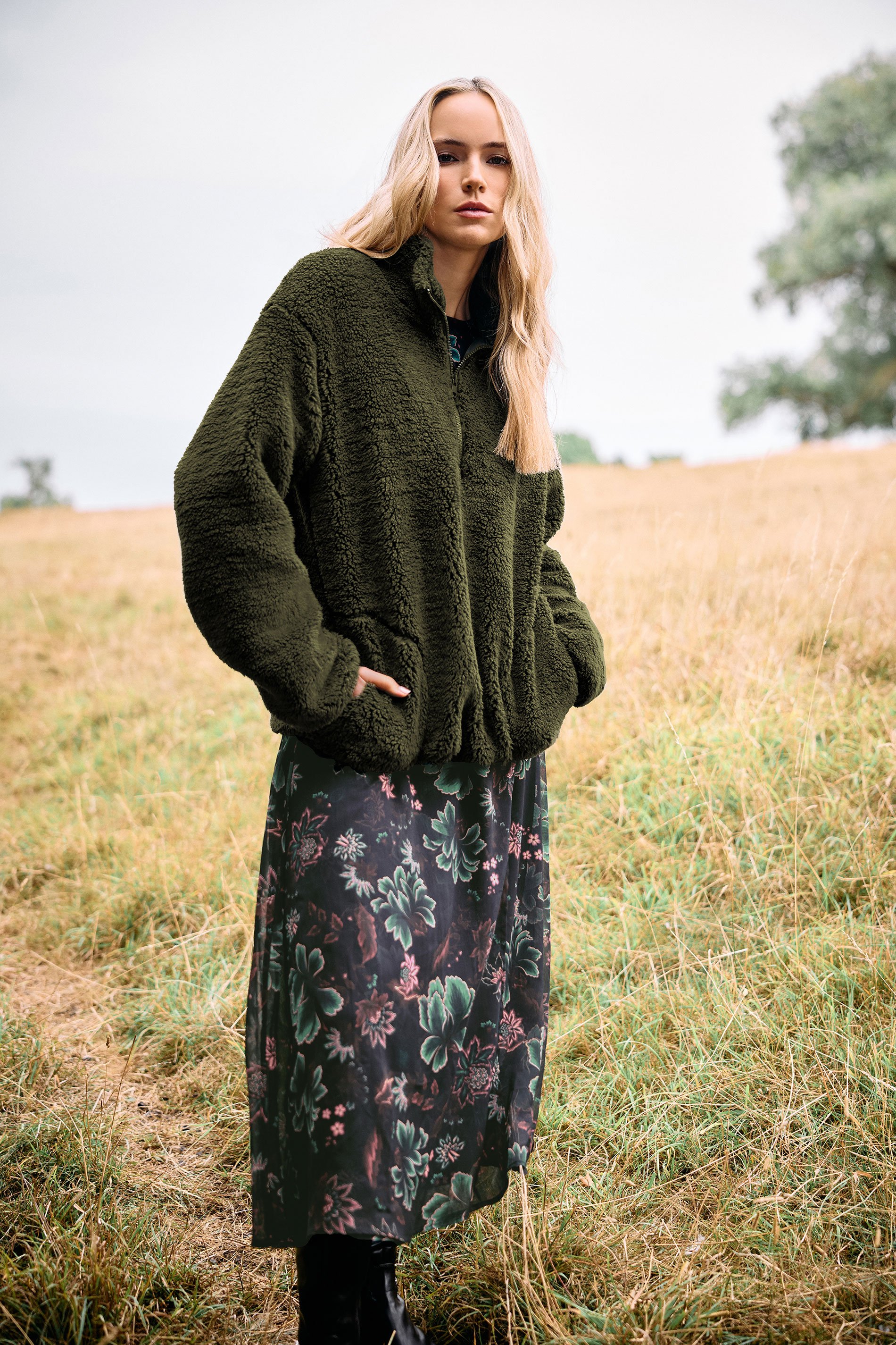 LTS Tall Khaki Green Half Zip Fleece Jacket | Long Tall Sally 1