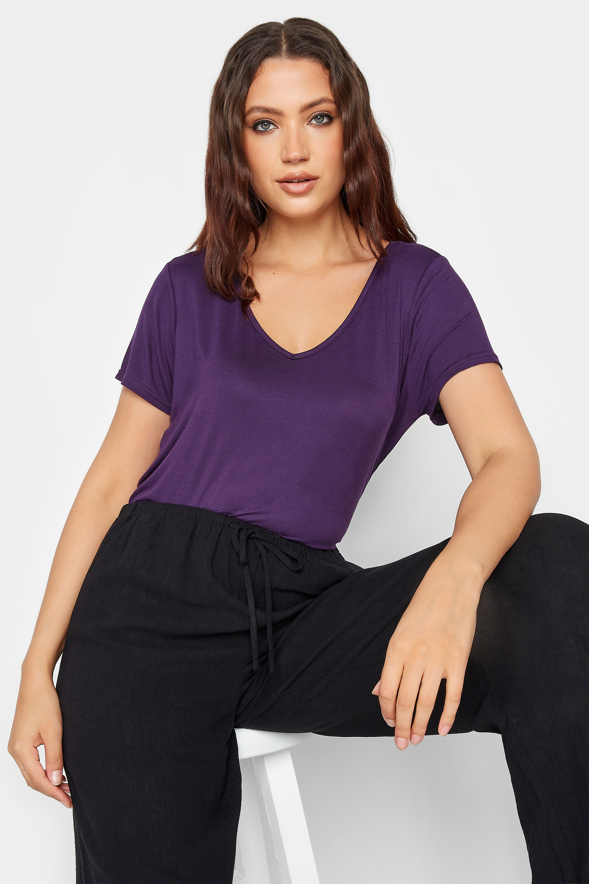 LTS Tall Women's Dark Purple V-Neck T-Shirt | Long Tall Sally 1