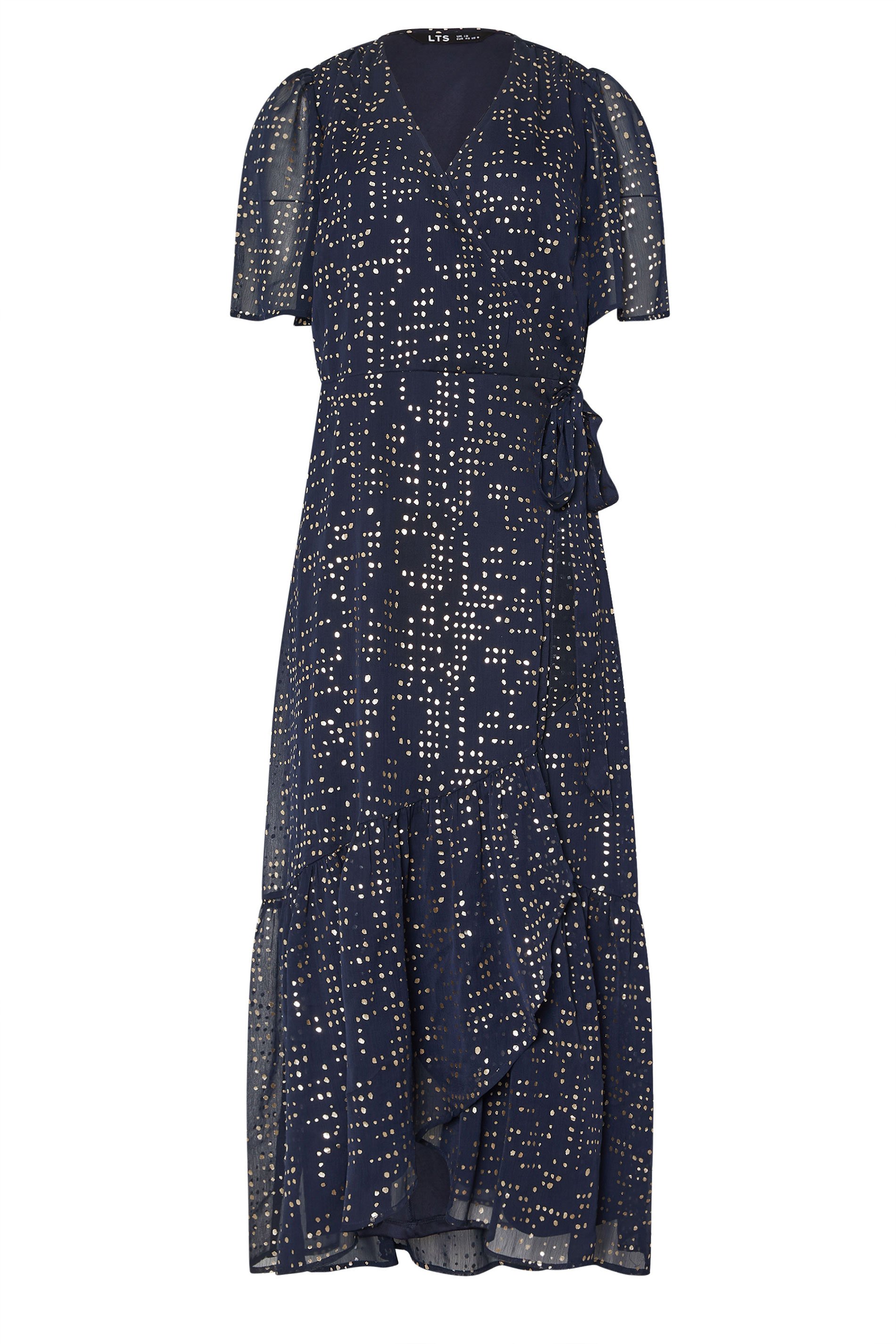 LTS Tall Navy Blue Chiffon Foil Dot Wrap Dress | Long Tall Sally 5