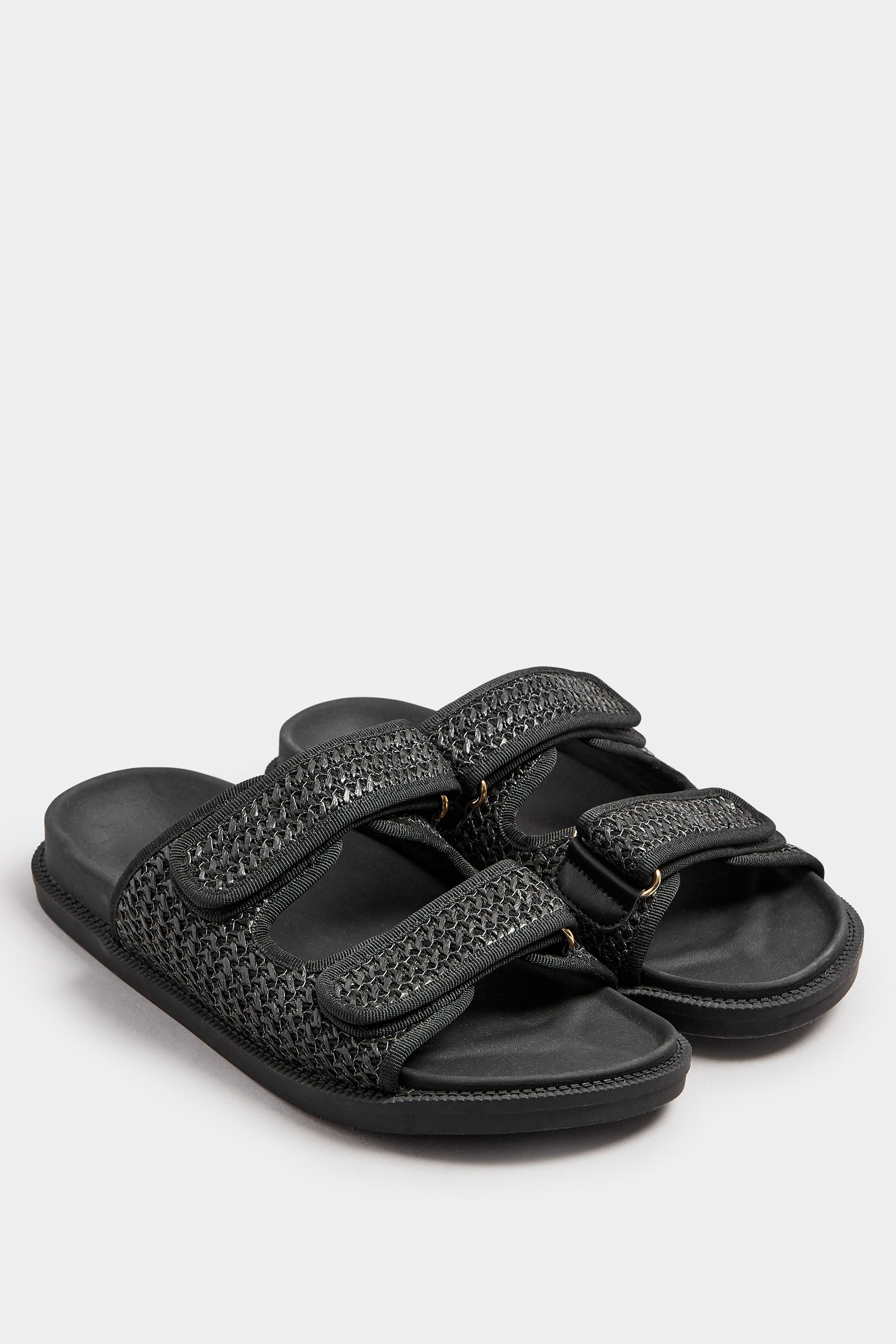Black Woven Velcro Strap Sandals In Extra Wide EEE Fit | Yours Clothing 2