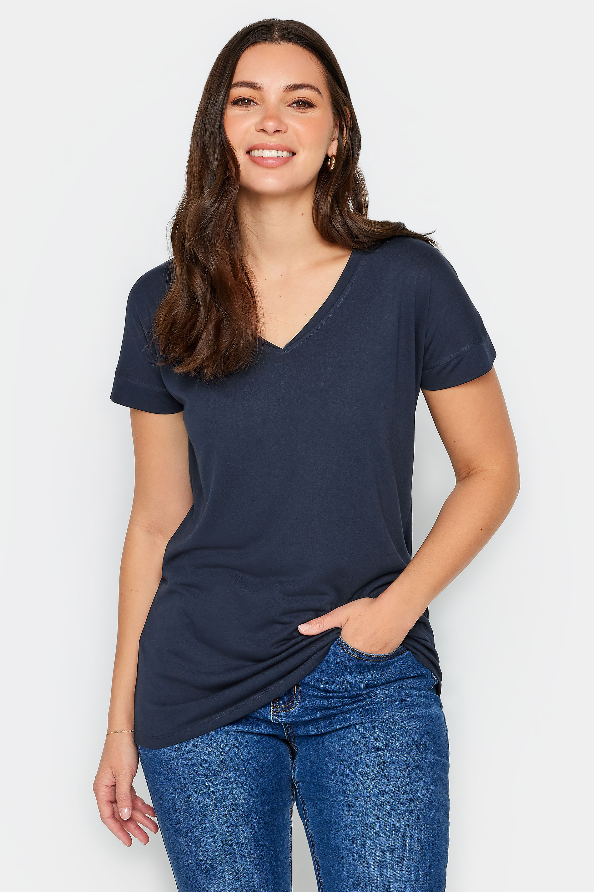 LTS PREMIUM Tall Womens Navy Blue V-Neck T-Shirt | Long Tall Sally 1