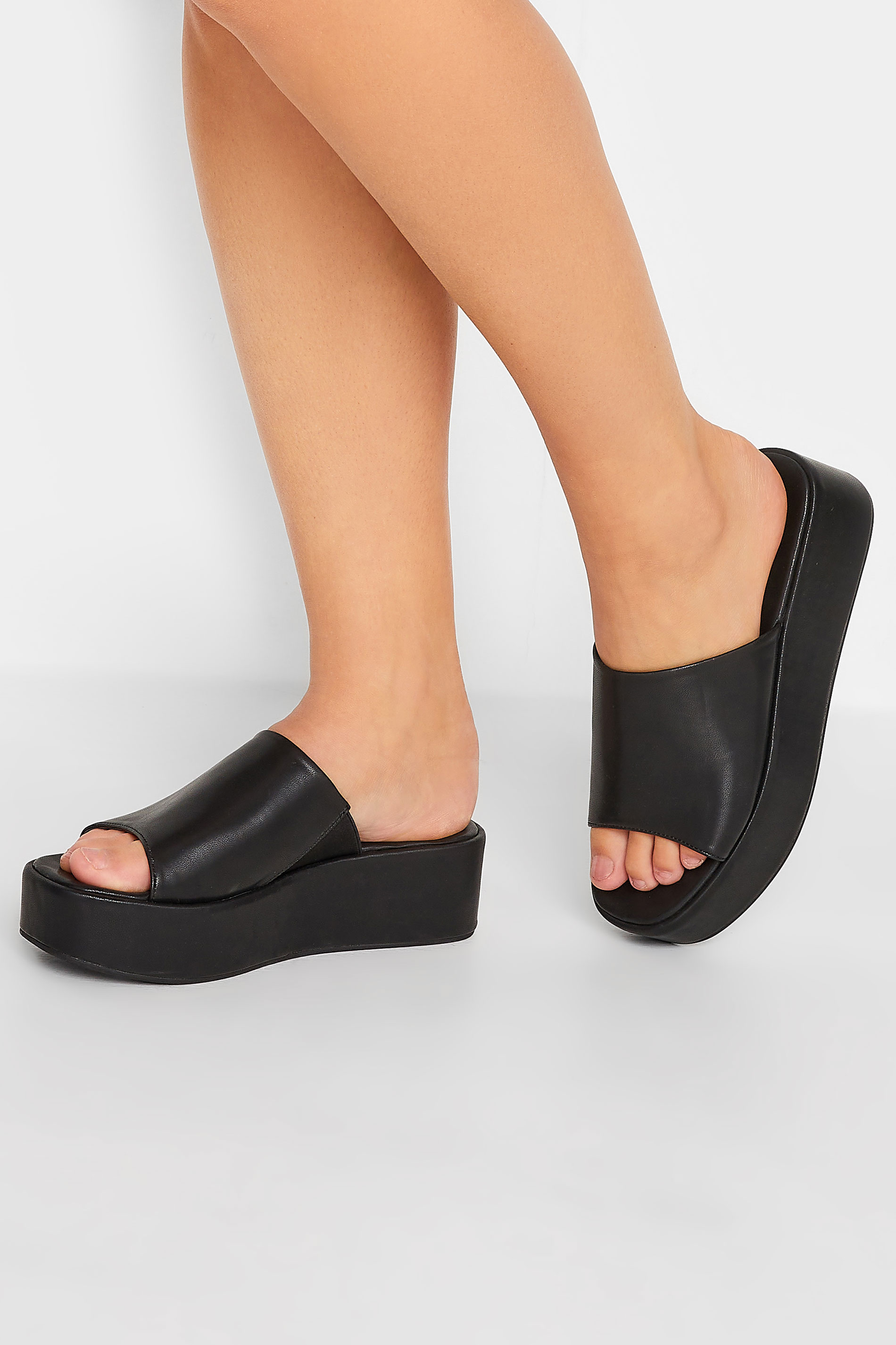 LIMITED COLLECTION Black Platform Mule Sandals In E Wide Fit & EEE Extra Wide Fit 1