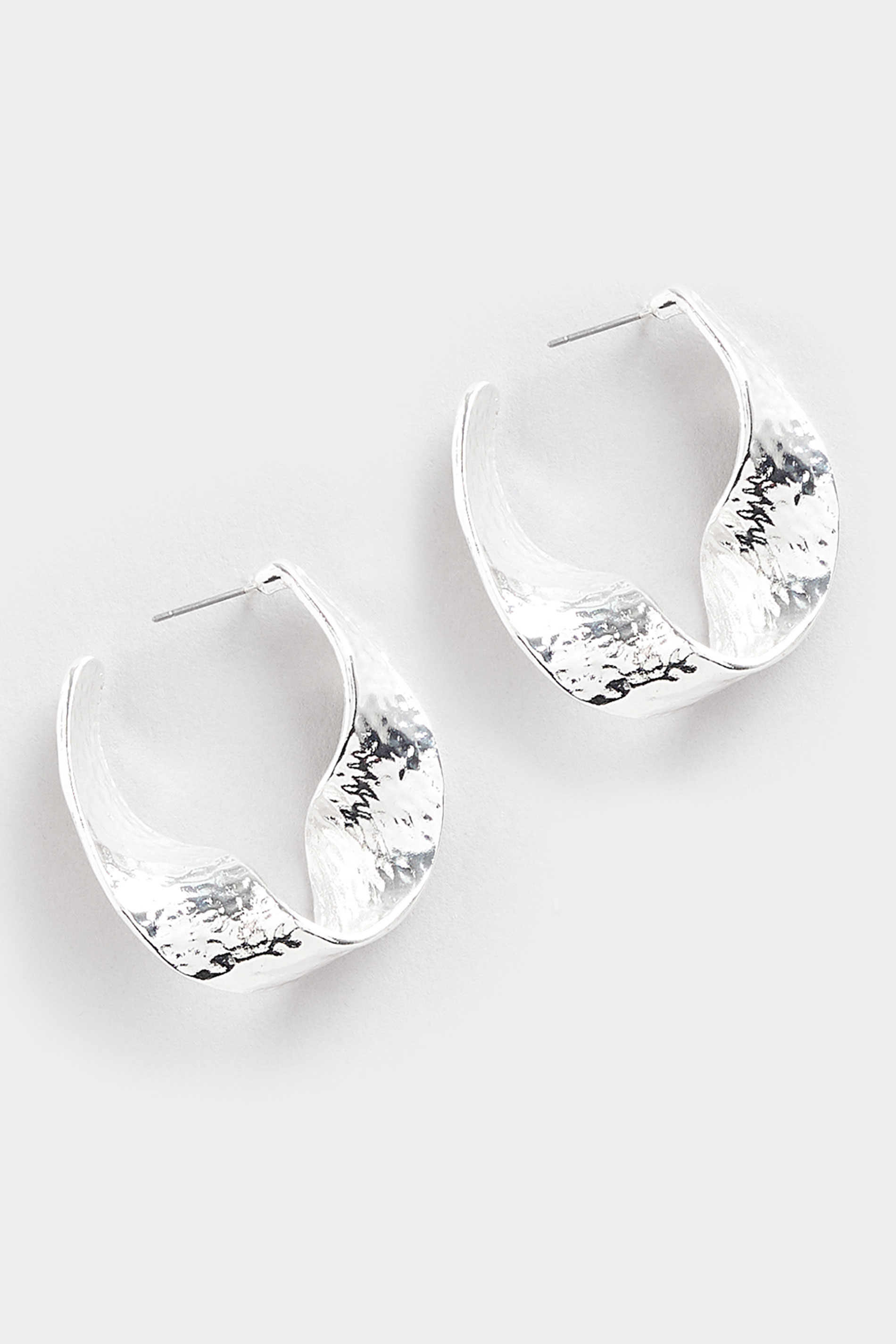 Silver Tone Hammered Twisted Hoop Earrings | Yours Clothing 2