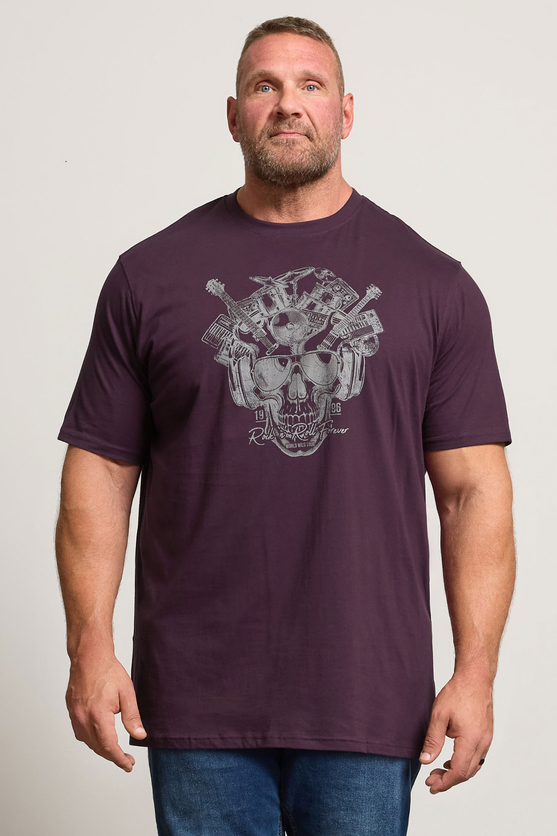 D555 Big & Tall Burgundy Red 'Rock N Roll Forever' Graphic Print T-Shirt | BadRhino 1