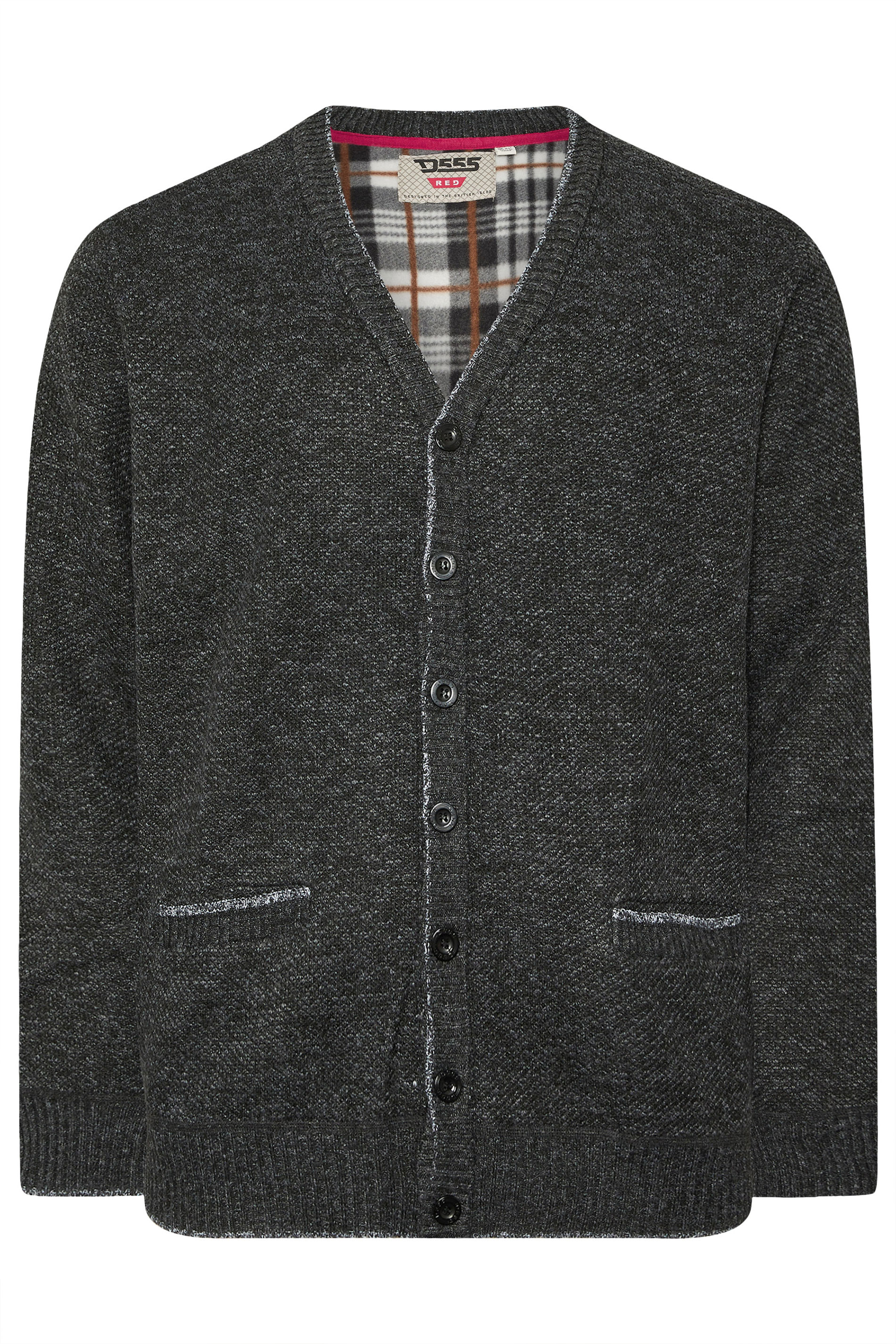 D555 Big & Tall Charcoal Grey Marl Knitted Cardigan | BadRhino 6