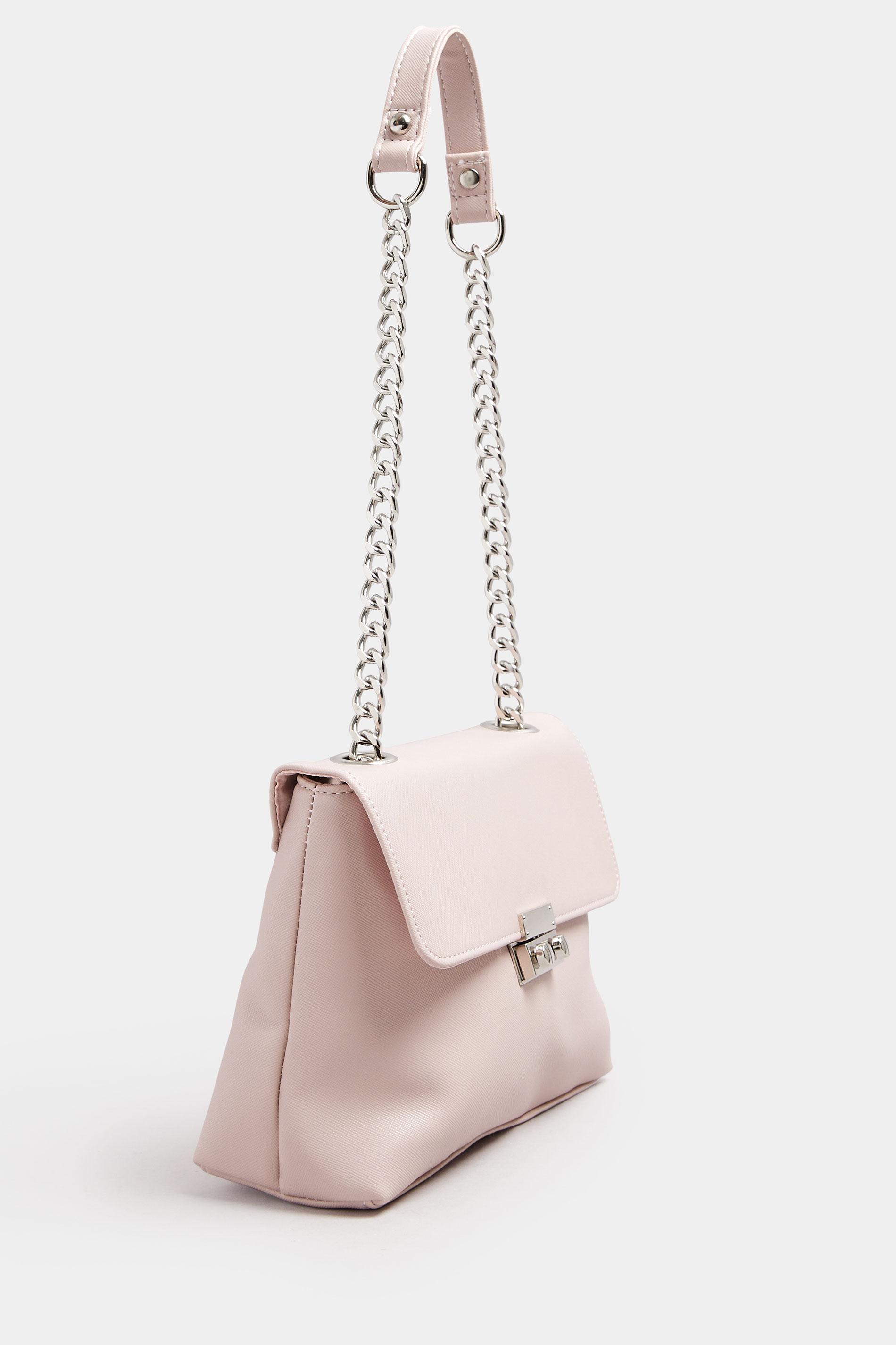Pink Faux Leather Chain Detail Shoulder Bag | Yours Clothing 3