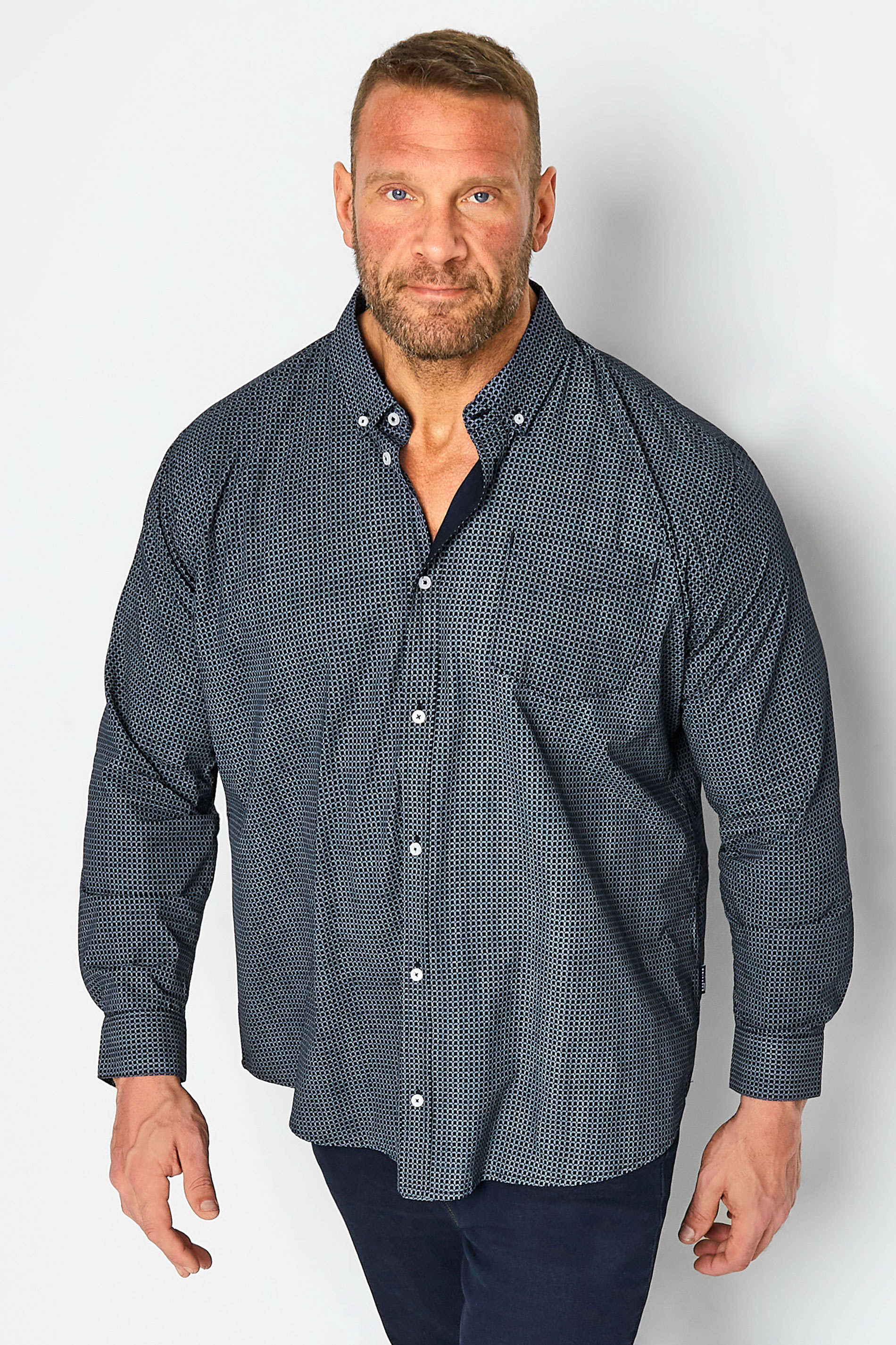 BadRhino Big & Tall Mens Navy Blue & White Cross Print Shirt | BadRhino 1